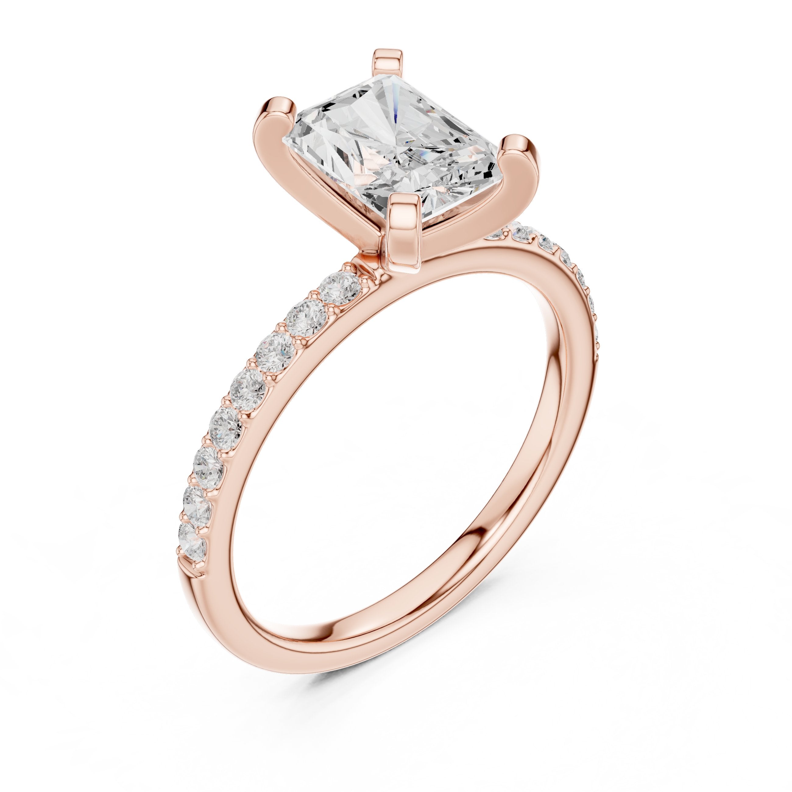 Radiant Cut Engagement Ring with Pavé Band in Rose Gold - VYKA Diamonds