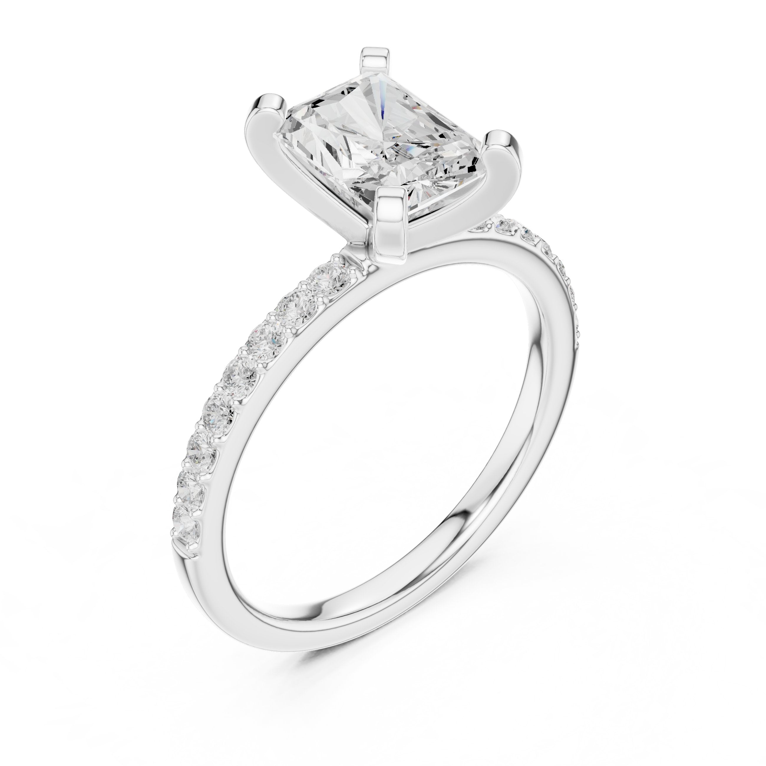 Radiant Cut Engagement Ring with Pavé Band in White Gold - VYKA Diamonds