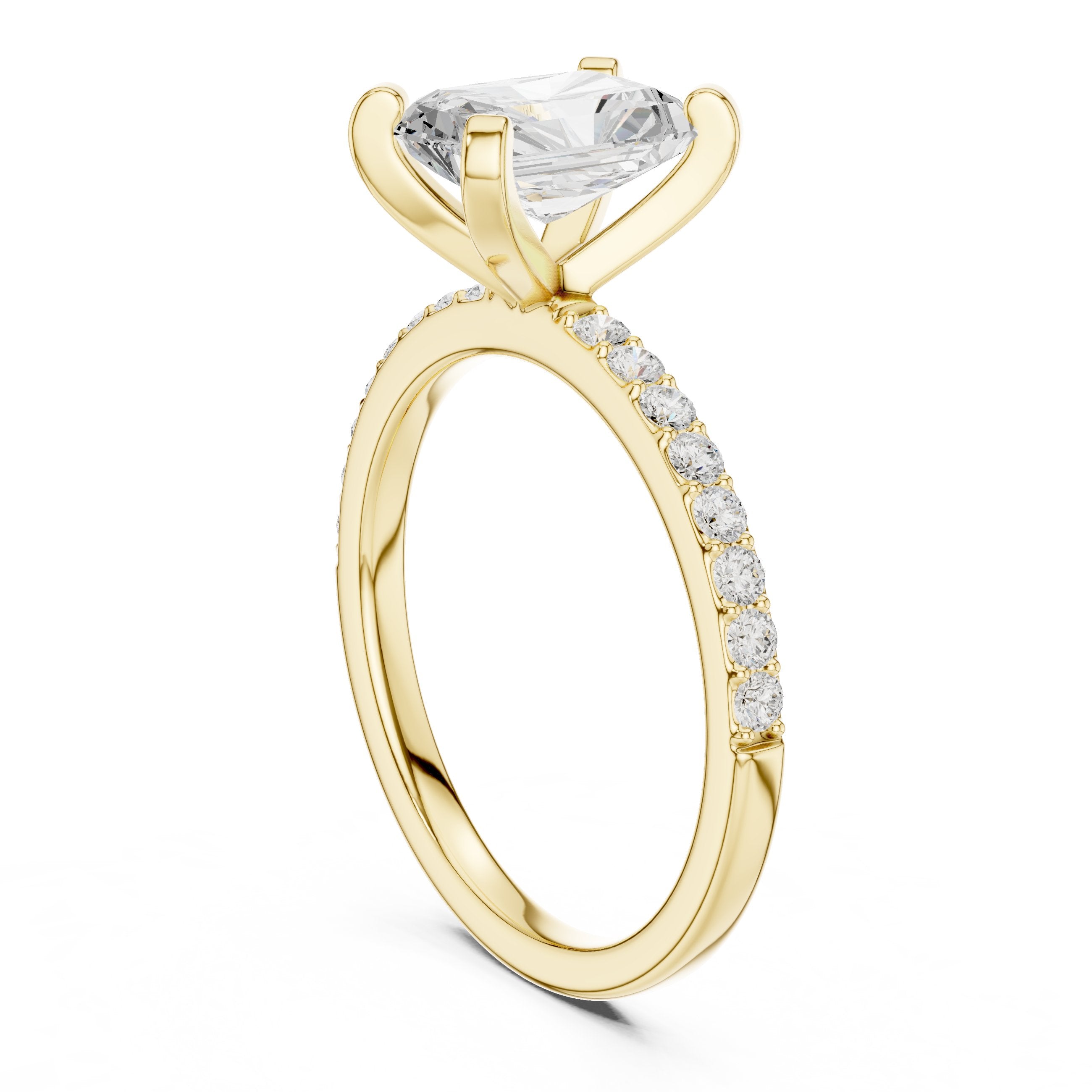 Radiant Cut Engagement Ring with Pavé Band in Yellow Gold - VYKA Diamonds