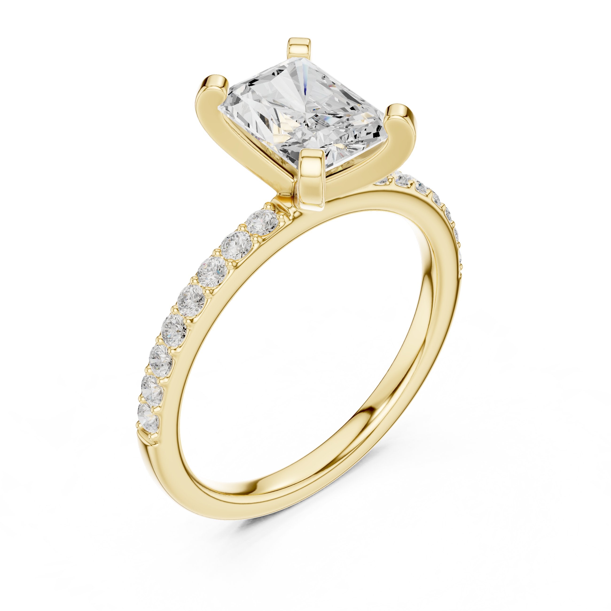 Radiant Cut Engagement Ring with Pavé Band in Yellow Gold - VYKA Diamonds