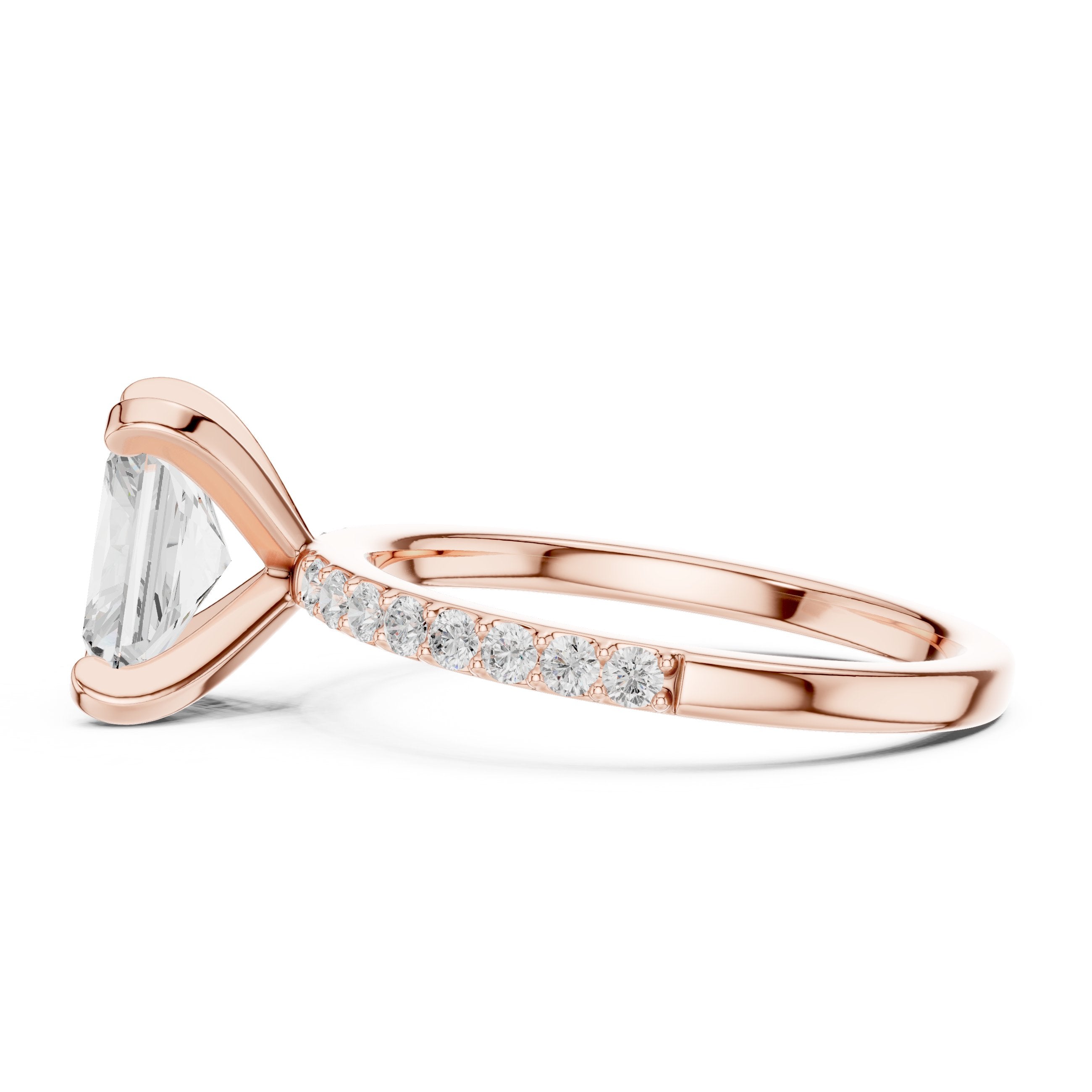 Radiant Cut Engagement Ring with Pavé Band in Rose Gold - VYKA Diamonds