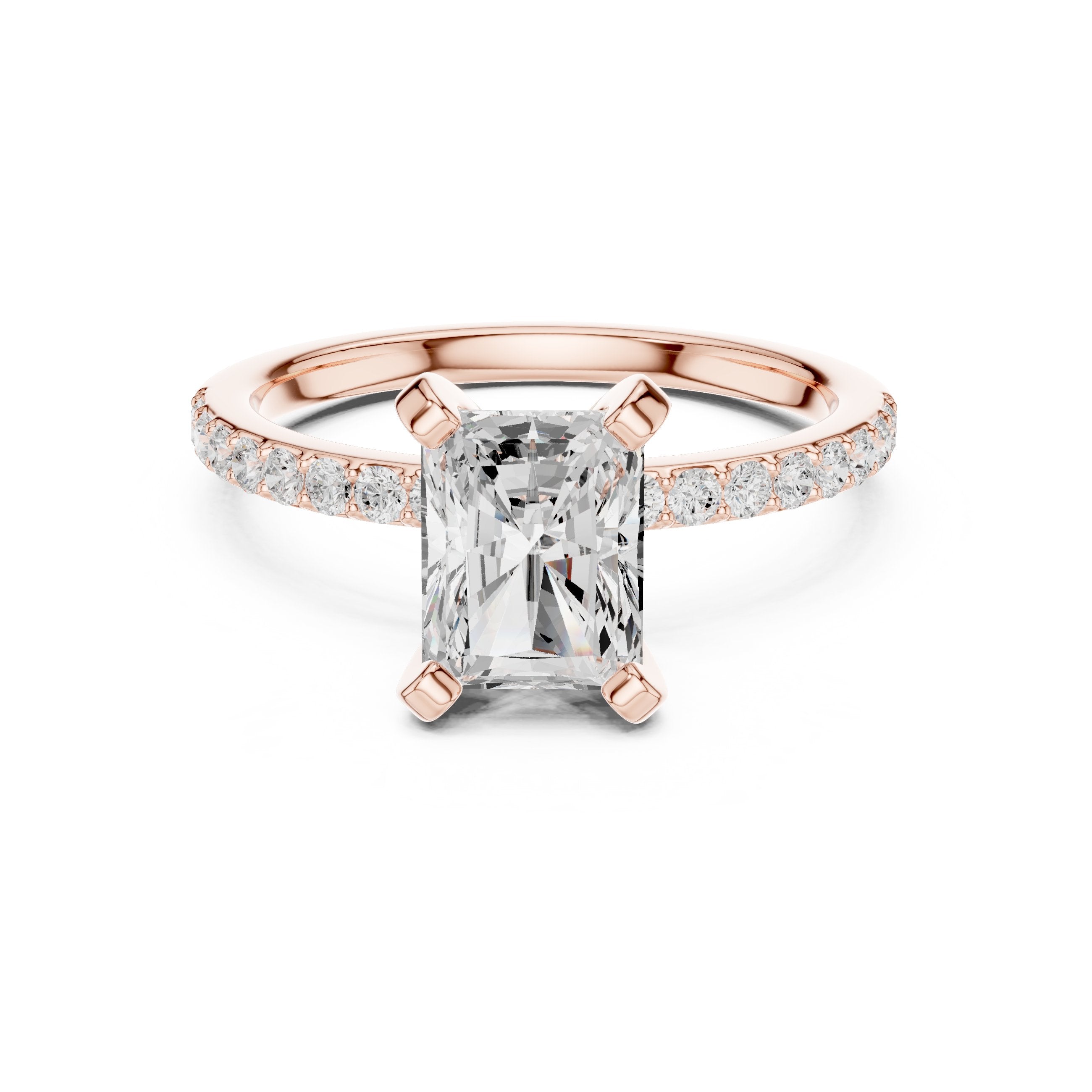 Radiant Cut Engagement Ring with Pavé Band in Rose Gold - VYKA Diamonds