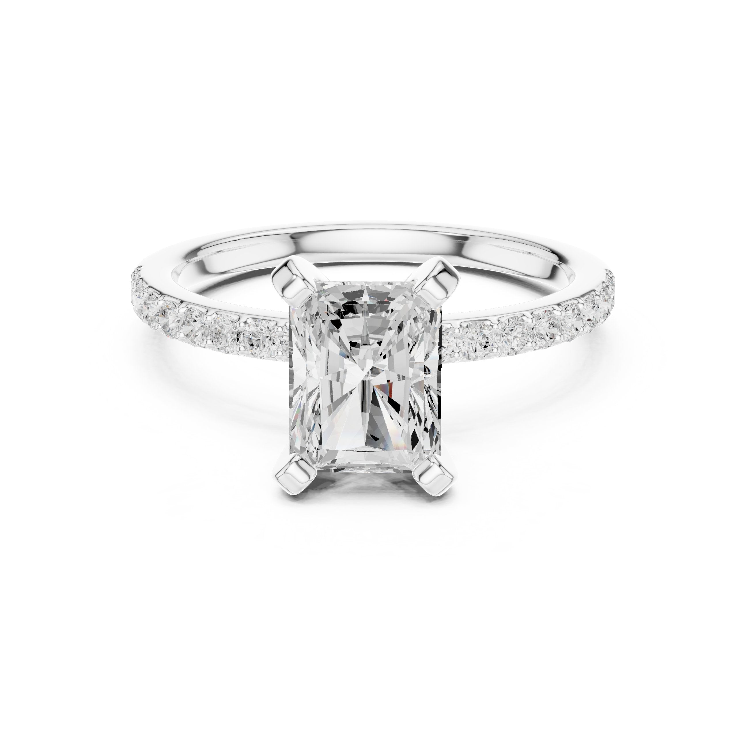 Radiant Cut Engagement Ring with Pavé Band in White Gold - VYKA Diamonds