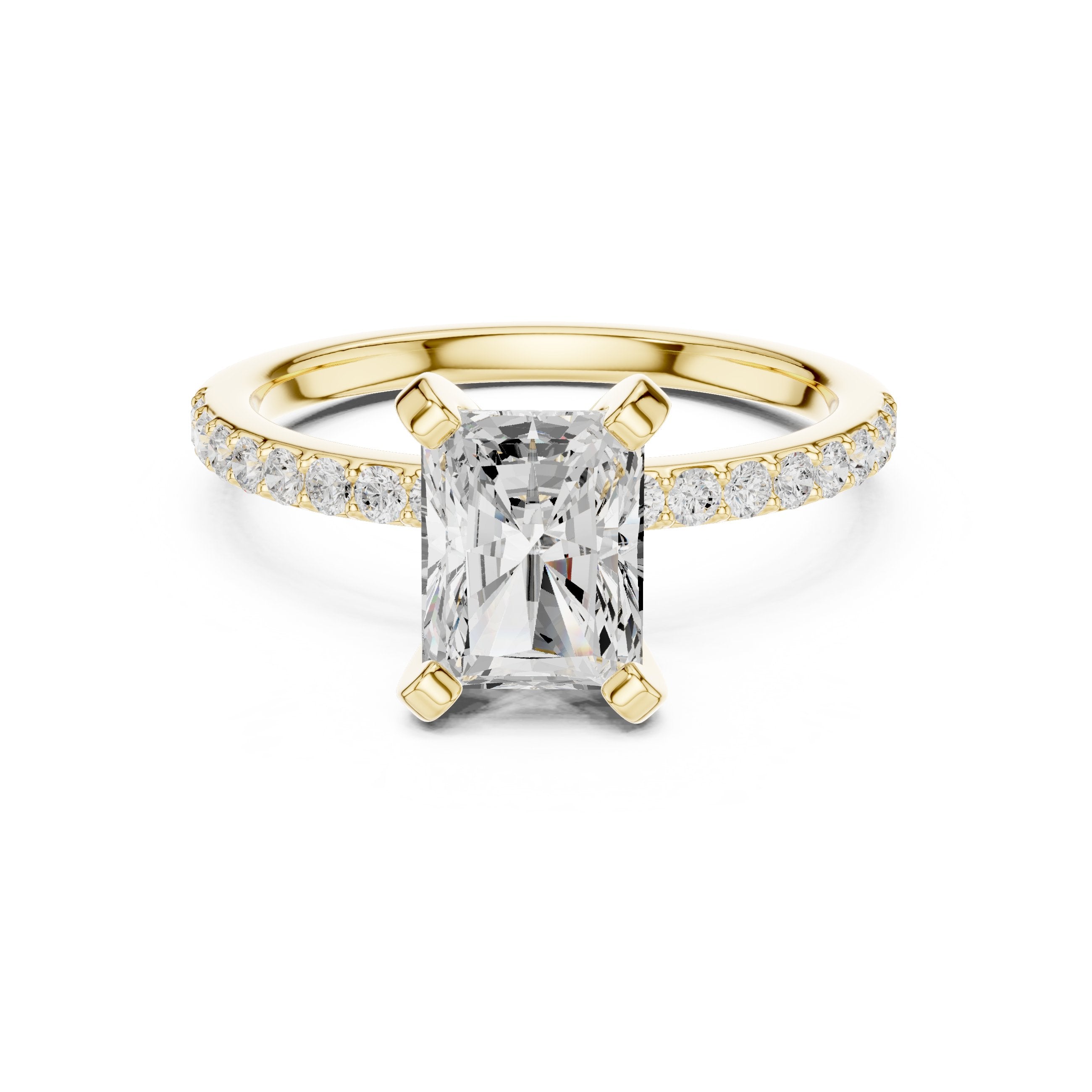 Radiant Cut Engagement Ring with Pavé Band in Yellow Gold - VYKA Diamonds