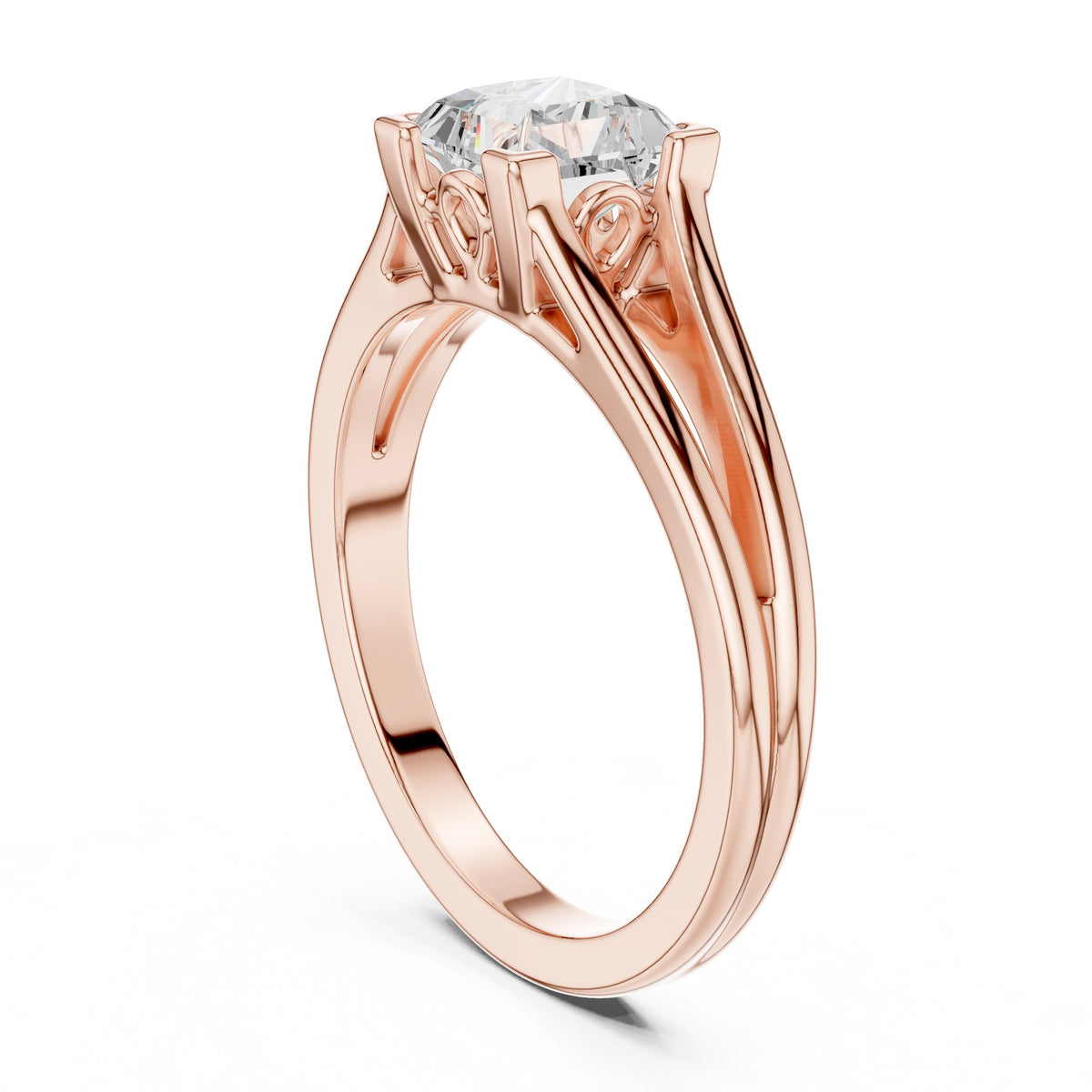 Kite Princess Cut Double Band Split Shank Solitaire Engagement Ring