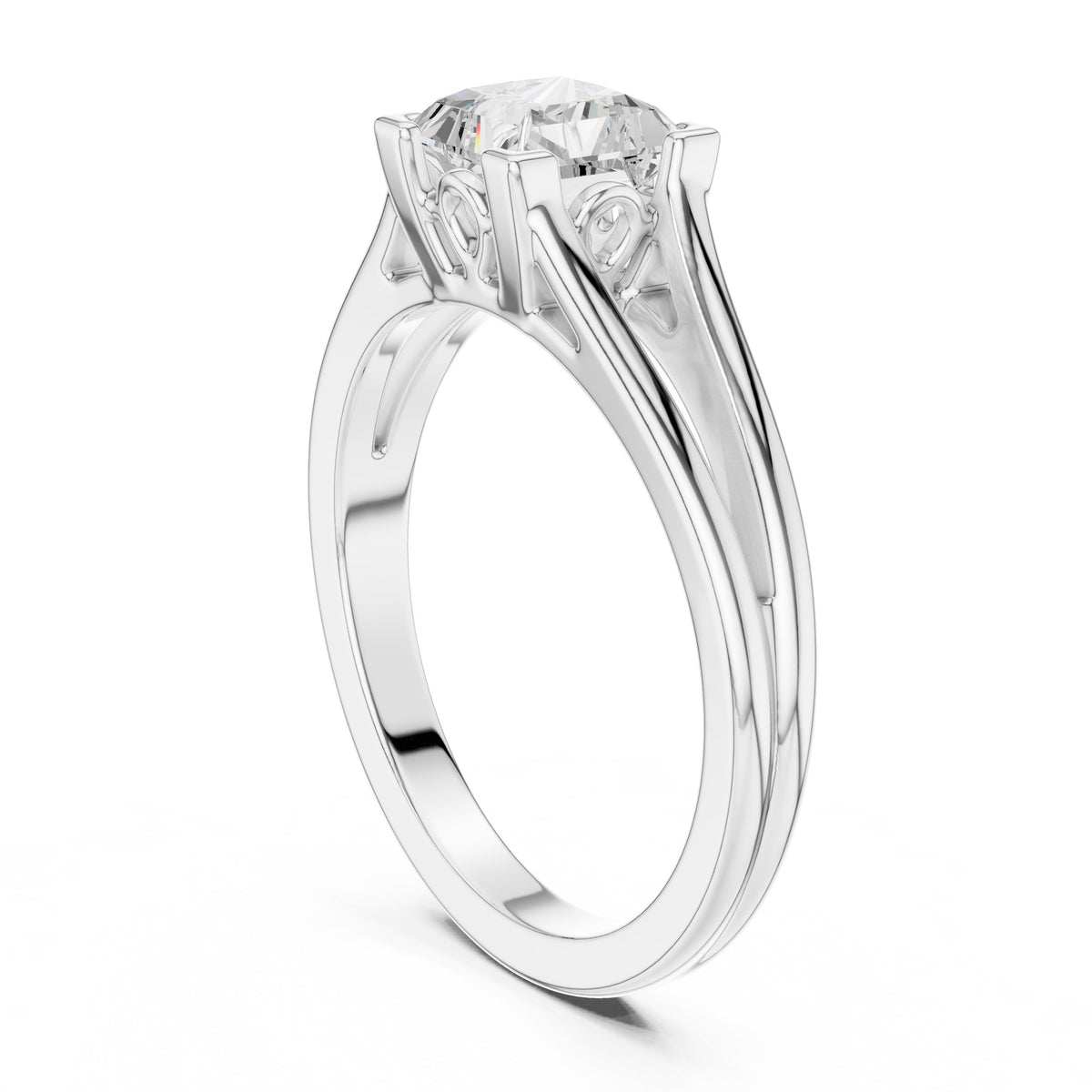 Kite Princess Cut Double Band Split Shank Solitaire Engagement Ring