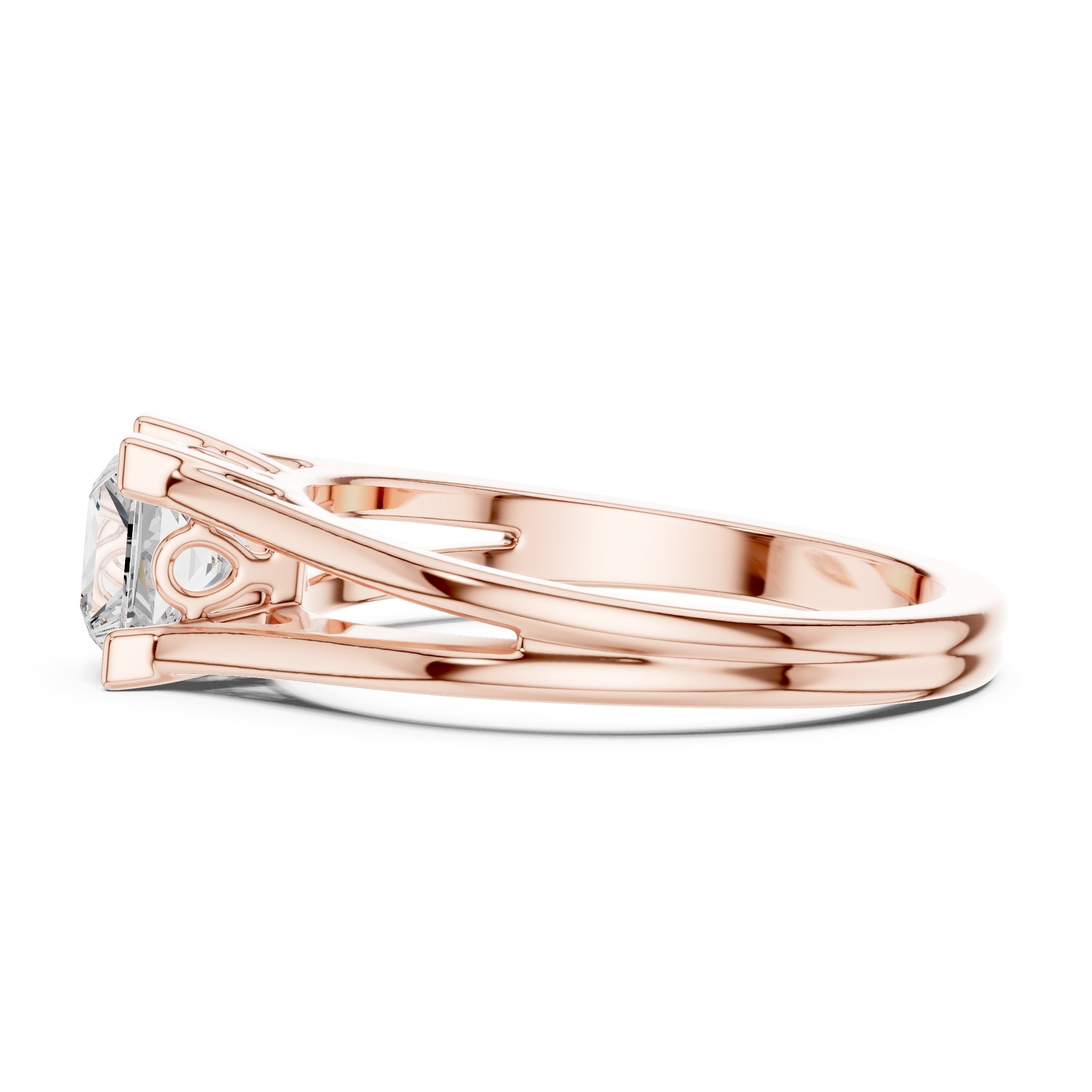 Kite Princess Cut Double Band Split Shank Solitaire Engagement Ring in Rose Gold - VYKA Diamonds
