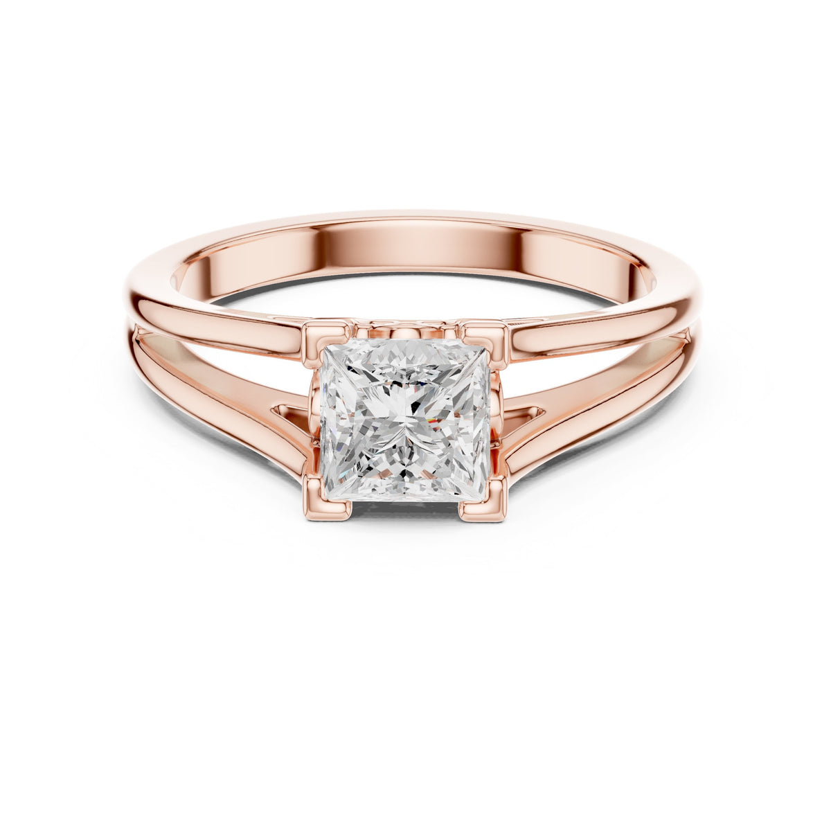Kite Princess Cut Double Band Split Shank Solitaire Engagement Ring