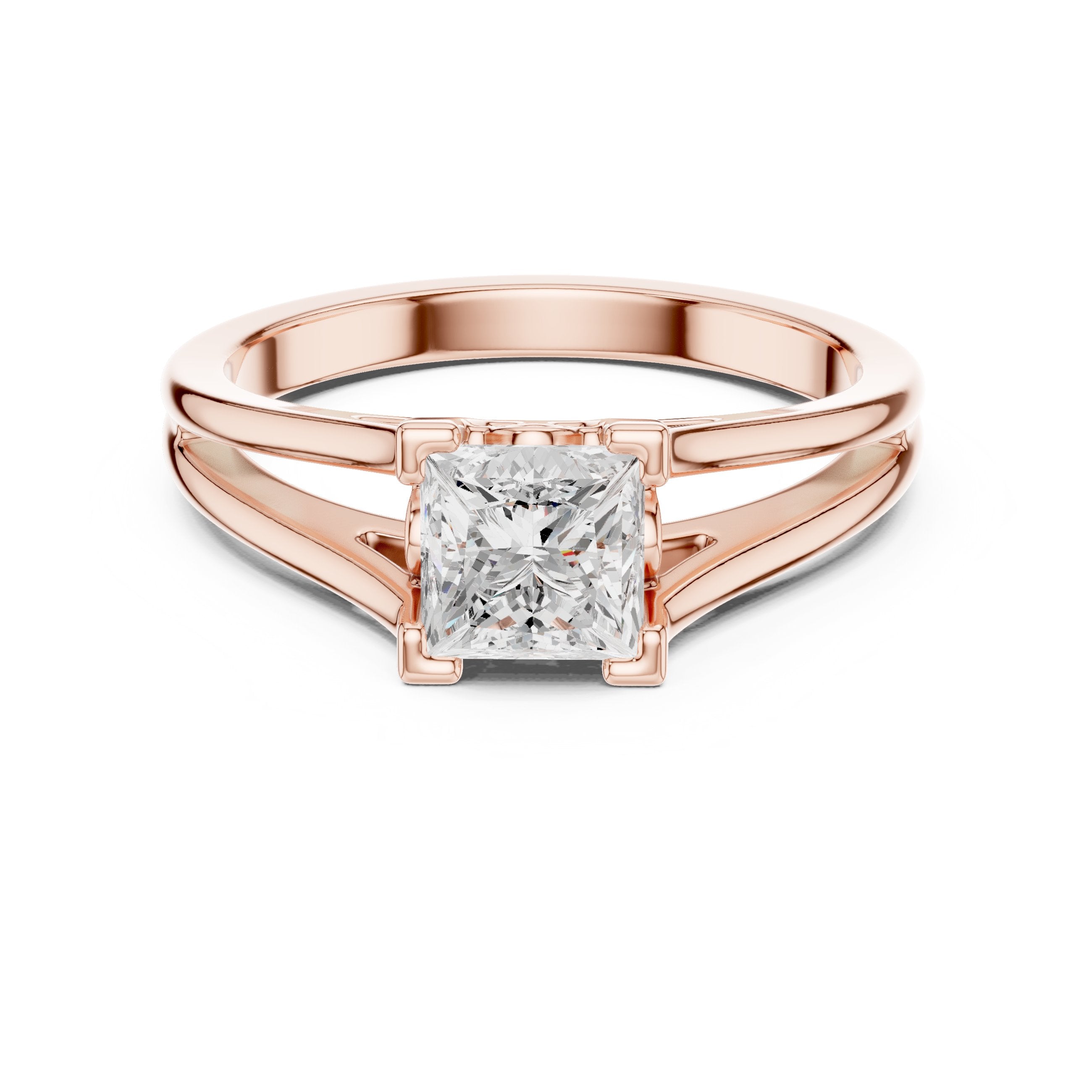 Kite Princess Cut Double Band Split Shank Solitaire Engagement Ring in Rose Gold - VYKA Diamonds