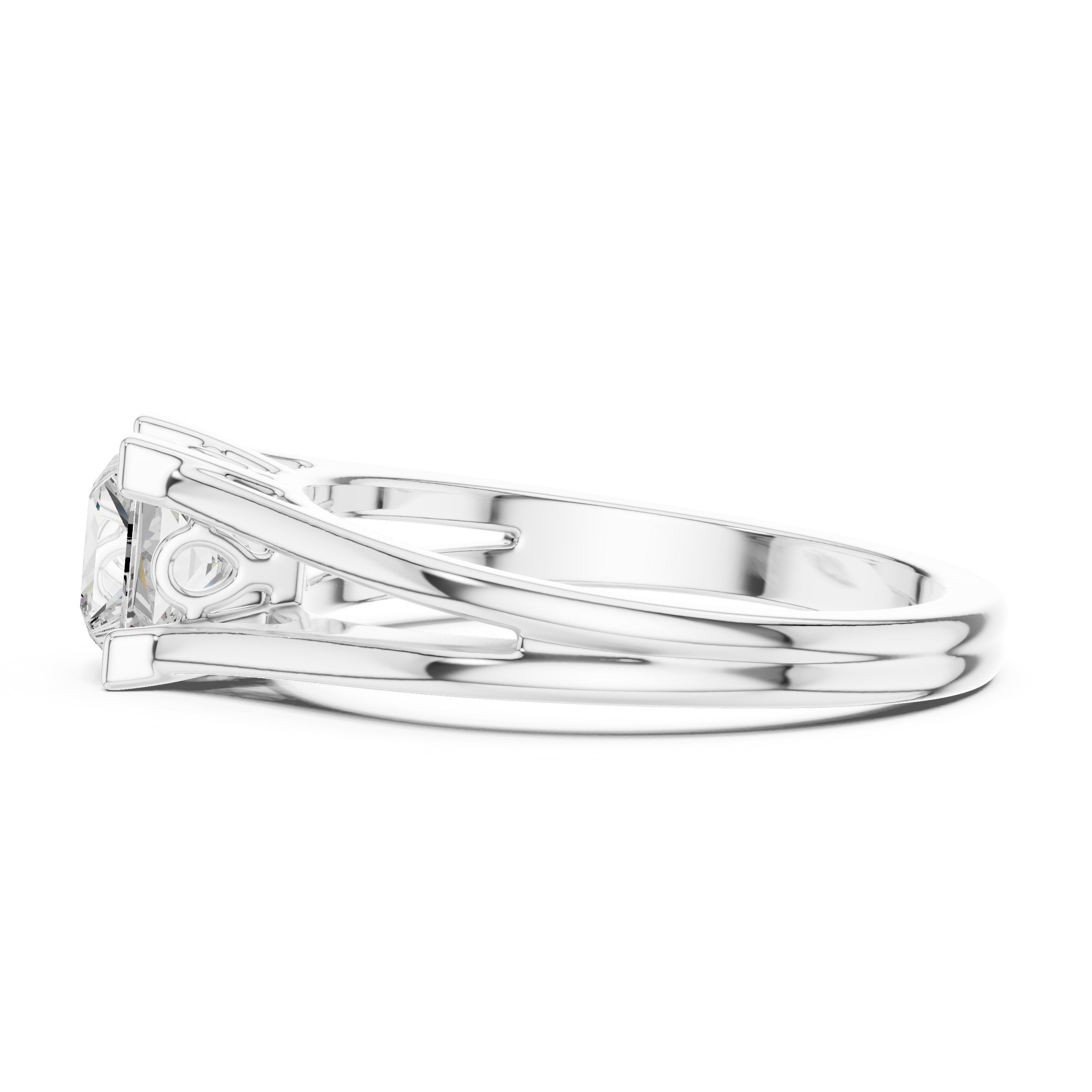 Kite Princess Cut Double Band Split Shank Solitaire Engagement Ring in White Gold - VYKA Diamonds