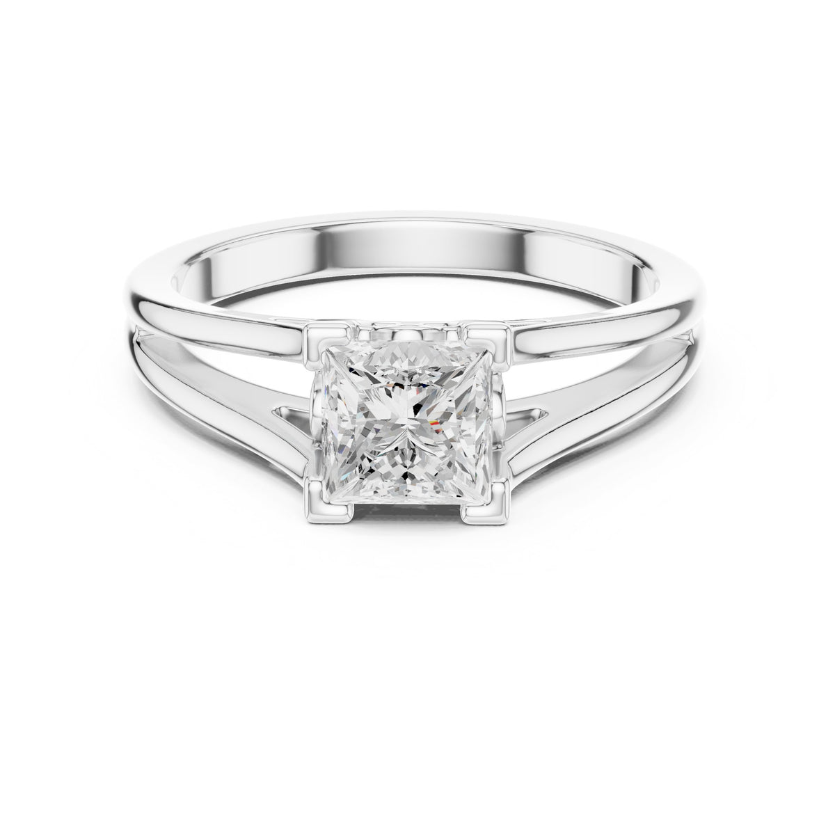 Kite Princess Cut Double Band Split Shank Solitaire Engagement Ring