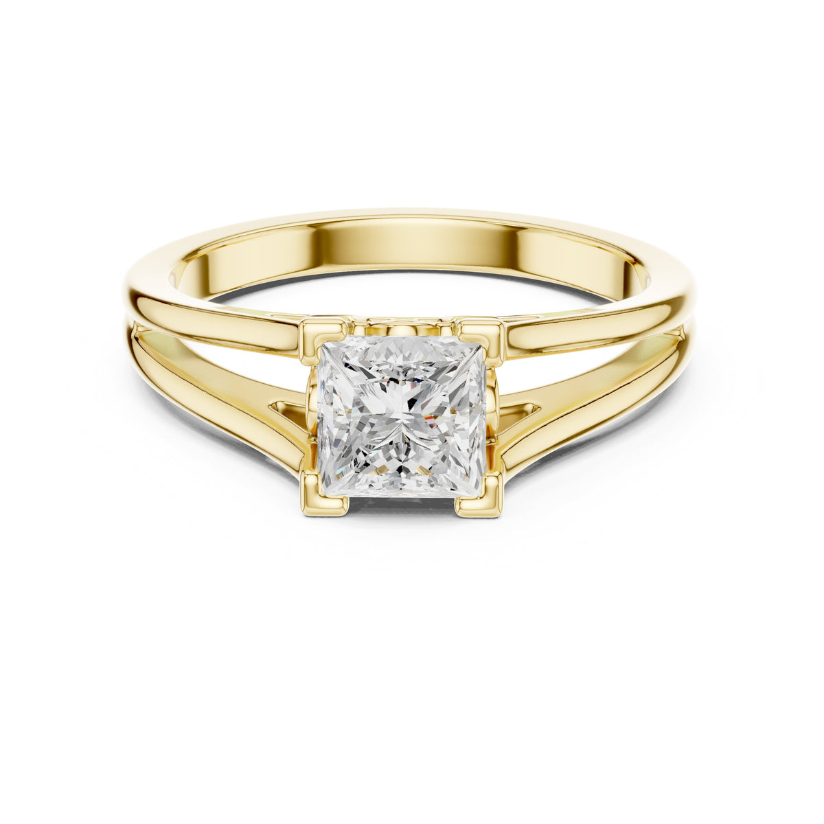 Kite Princess Cut Double Band Split Shank Solitaire Engagement Ring