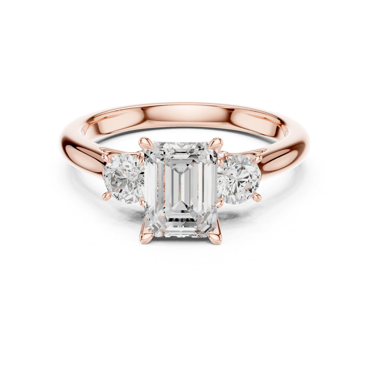 Emerald Cut Three Stone Engagement Ring with Round Sides