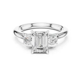 Emerald Cut Three Stone Engagement Ring with Round Sides
