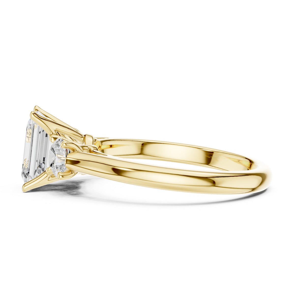 Emerald Cut Three Stone Engagement Ring with Round Sides