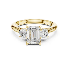 Emerald Cut Three Stone Engagement Ring with Round Sides