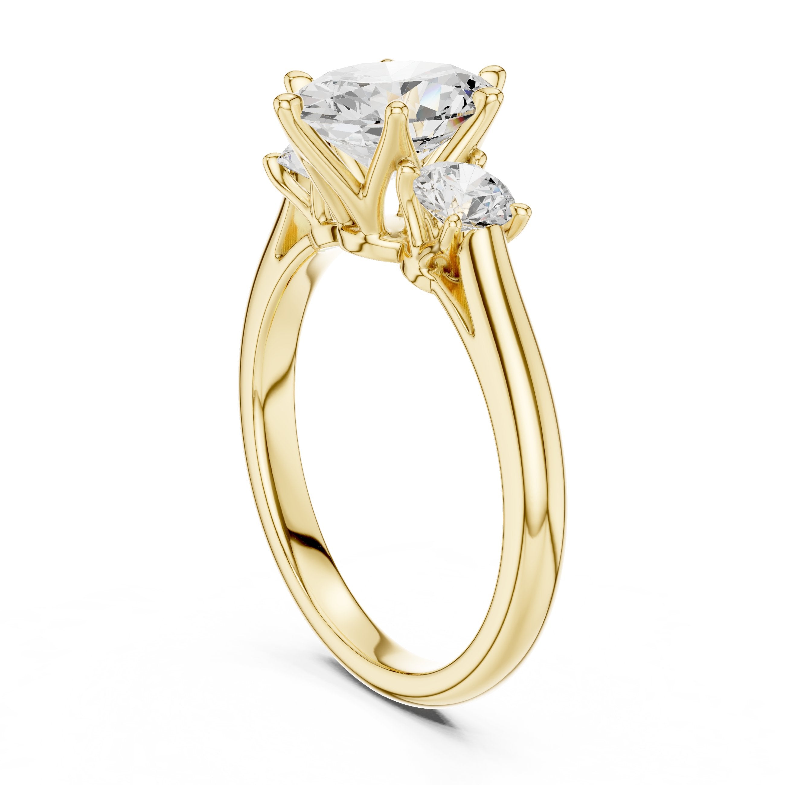 Oval Diamond Three Stone Engagement Ring with Round Sides in Yellow Gold - VYKA Diamonds