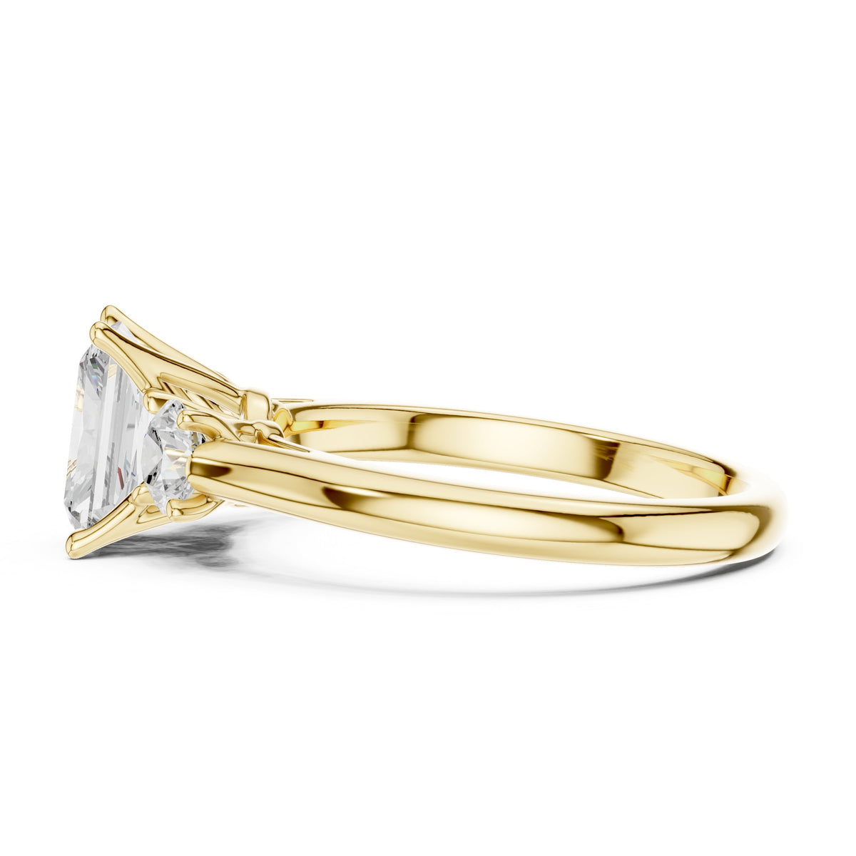 Radiant Cut Three Stone Engagement Ring with Round Sides