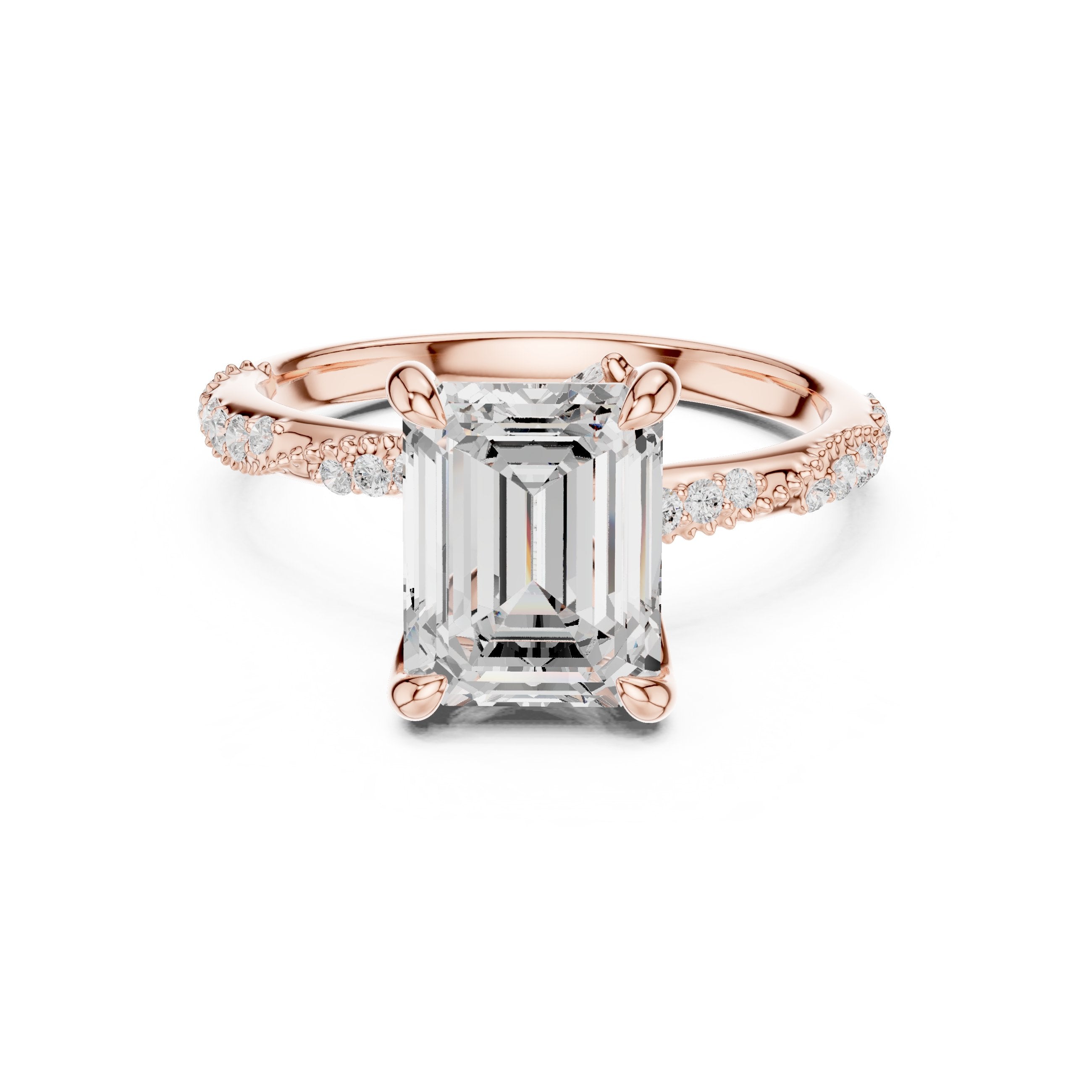 Emerald Cut Engagement Ring with Twisted Vine Pavé Band in Rose Gold - VYKA Diamonds