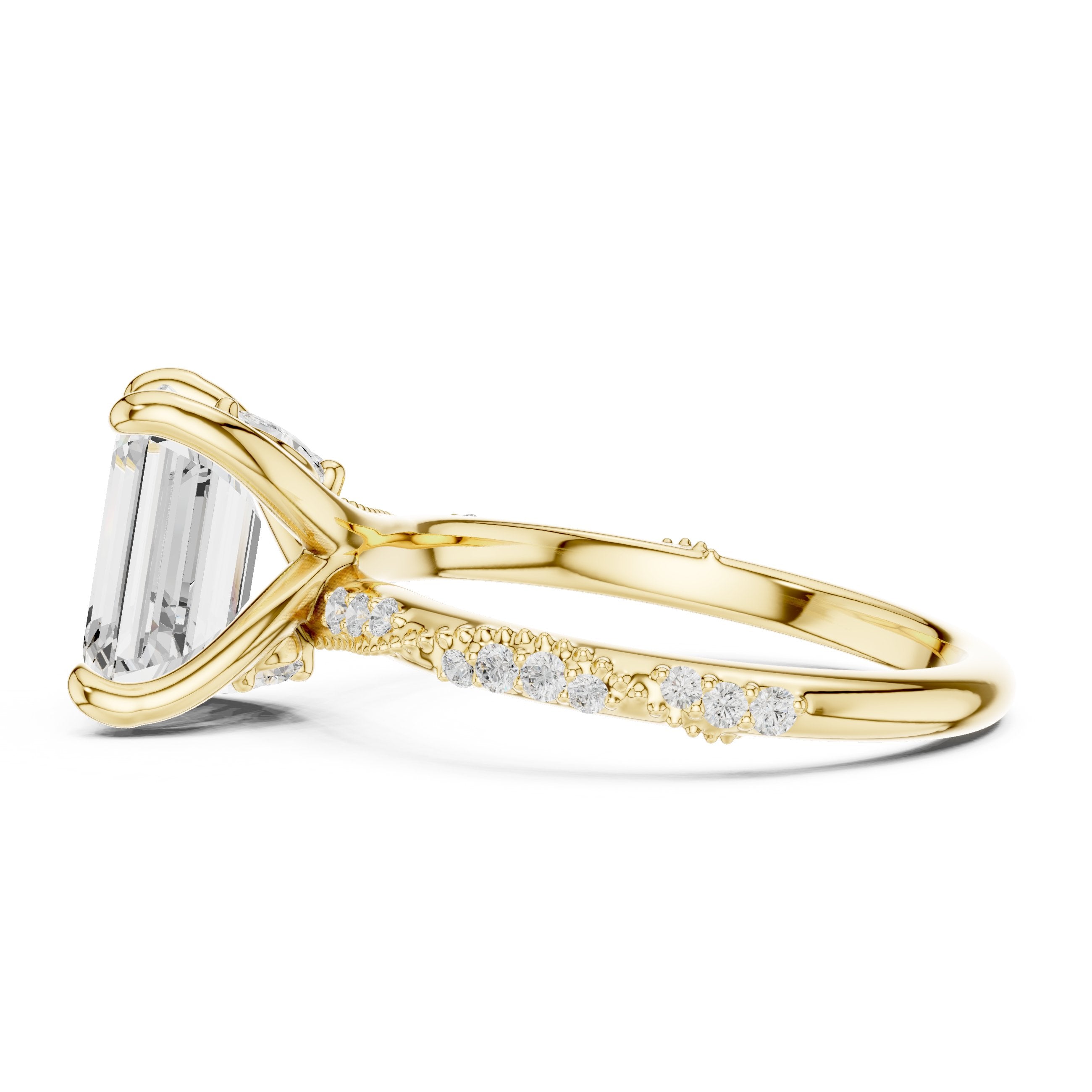 Emerald Cut Engagement Ring with Twisted Vine Pavé Band in Yellow Gold - VYKA Diamonds
