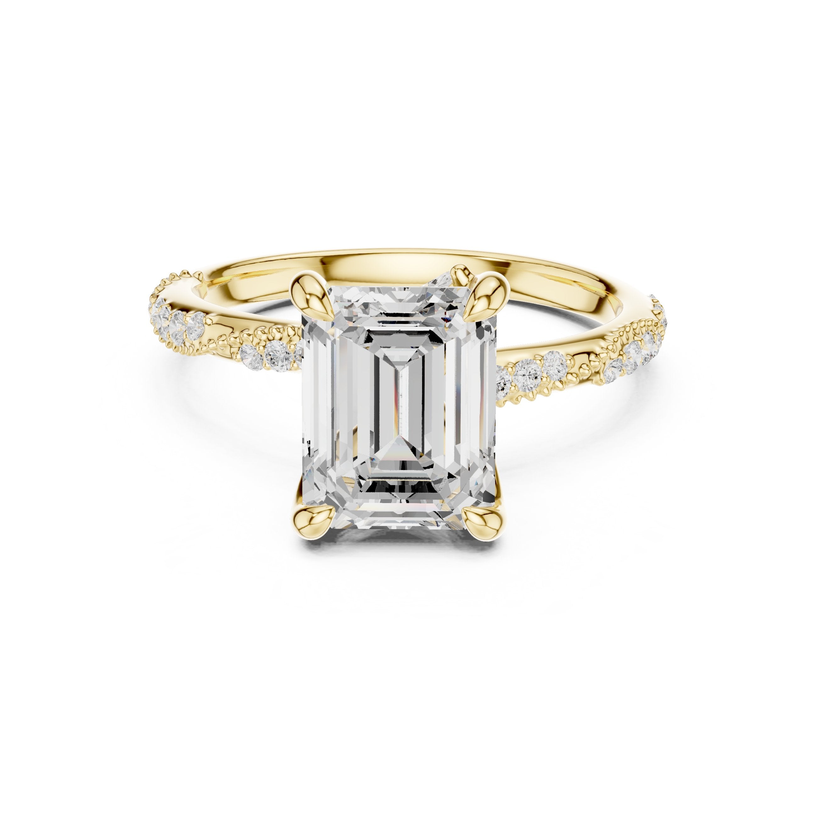 Emerald Cut Engagement Ring with Twisted Vine Pavé Band in Yellow Gold - VYKA Diamonds