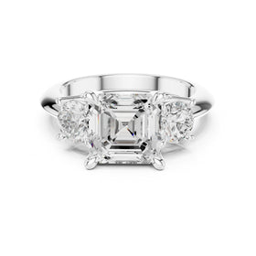 Asscher Cut Three Stone Engagement Ring with Round Sides