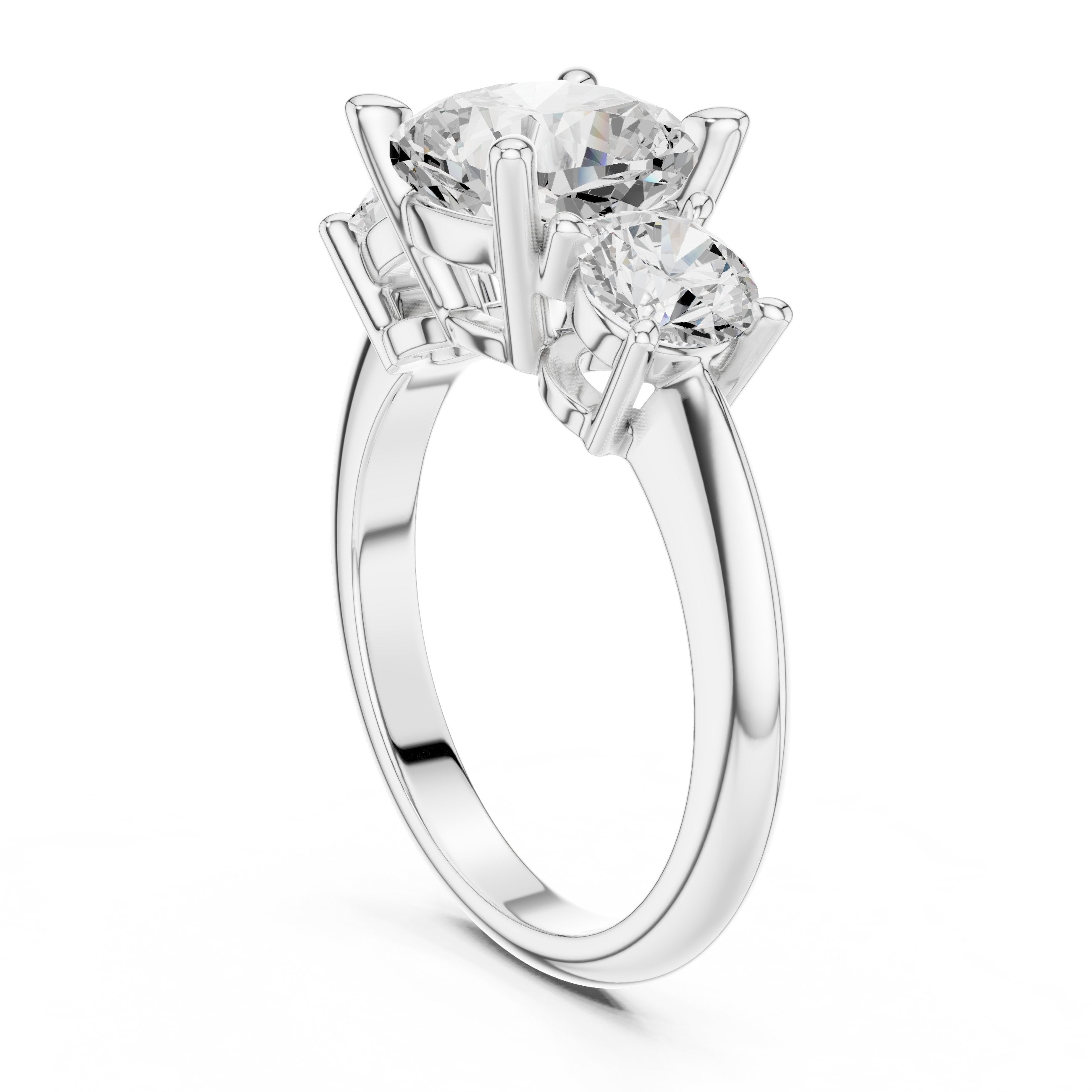 Cushion Cut Three Stone Engagement Ring with Round Sides in White Gold - VYKA Diamonds
