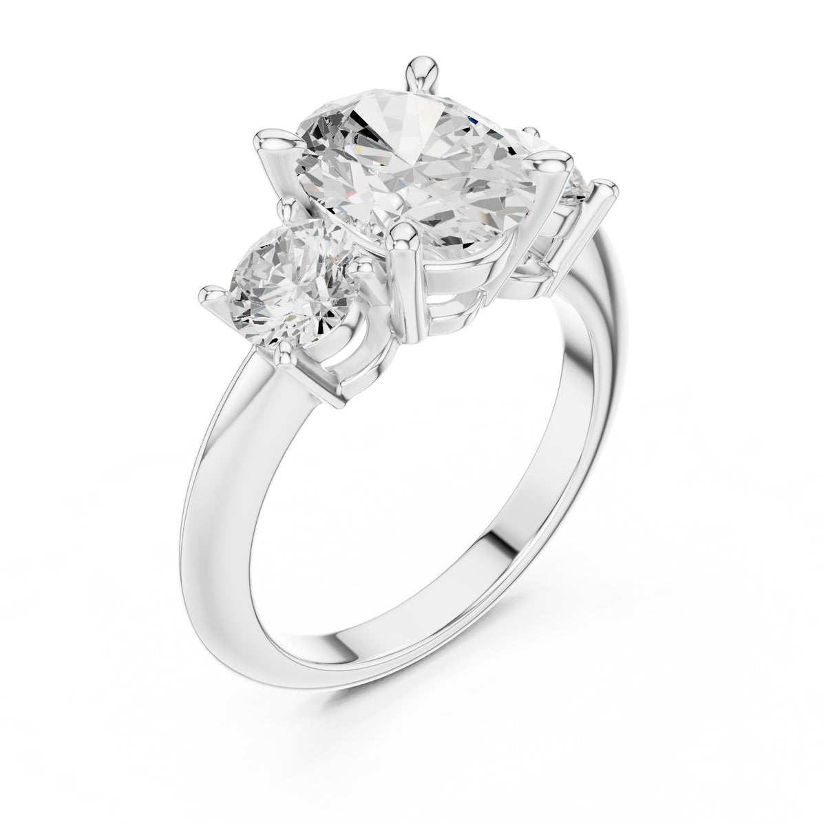 Oval Diamond Three Stone Engagement Ring with Round Sides