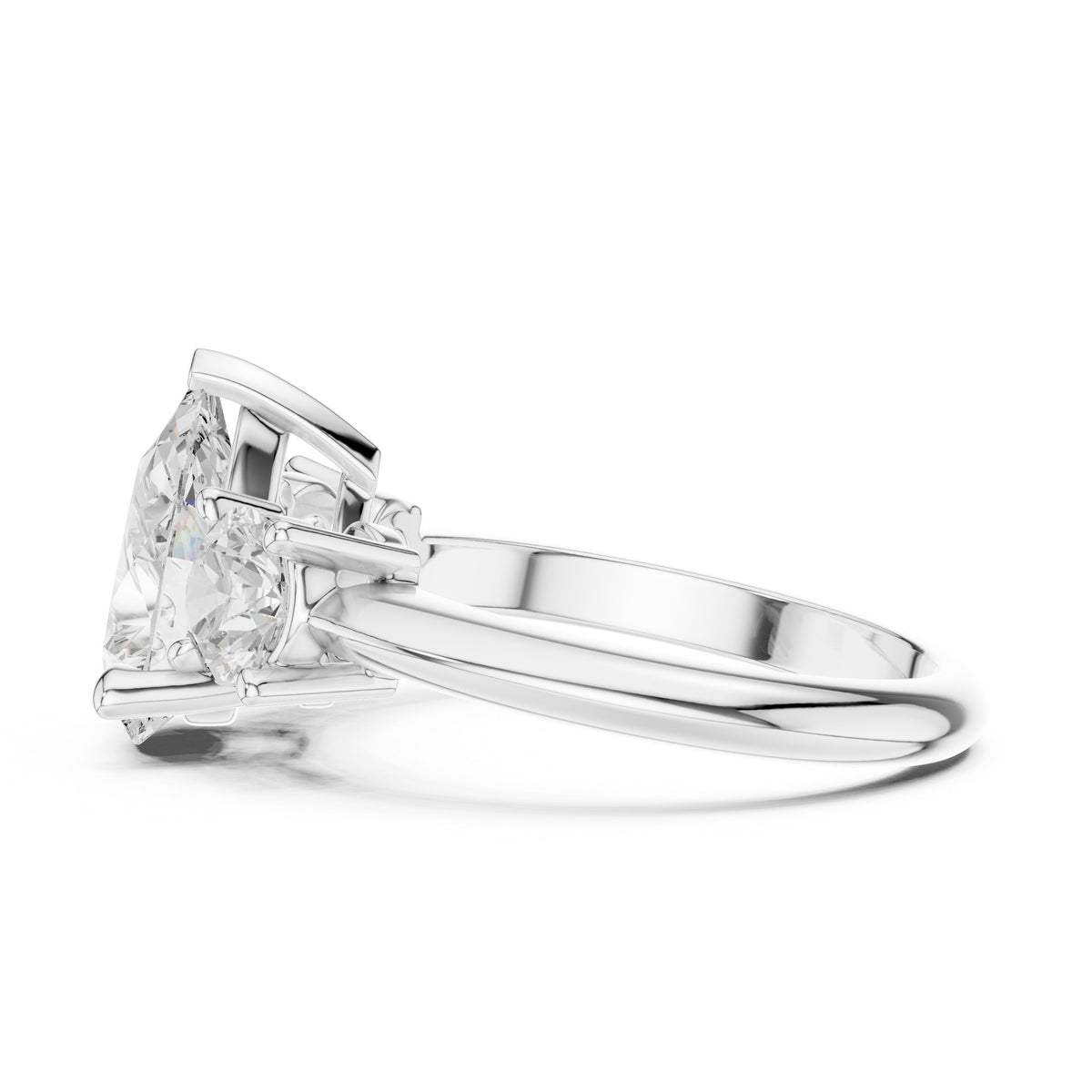 Pear Diamond Three Stone Engagement Ring with Round Sides