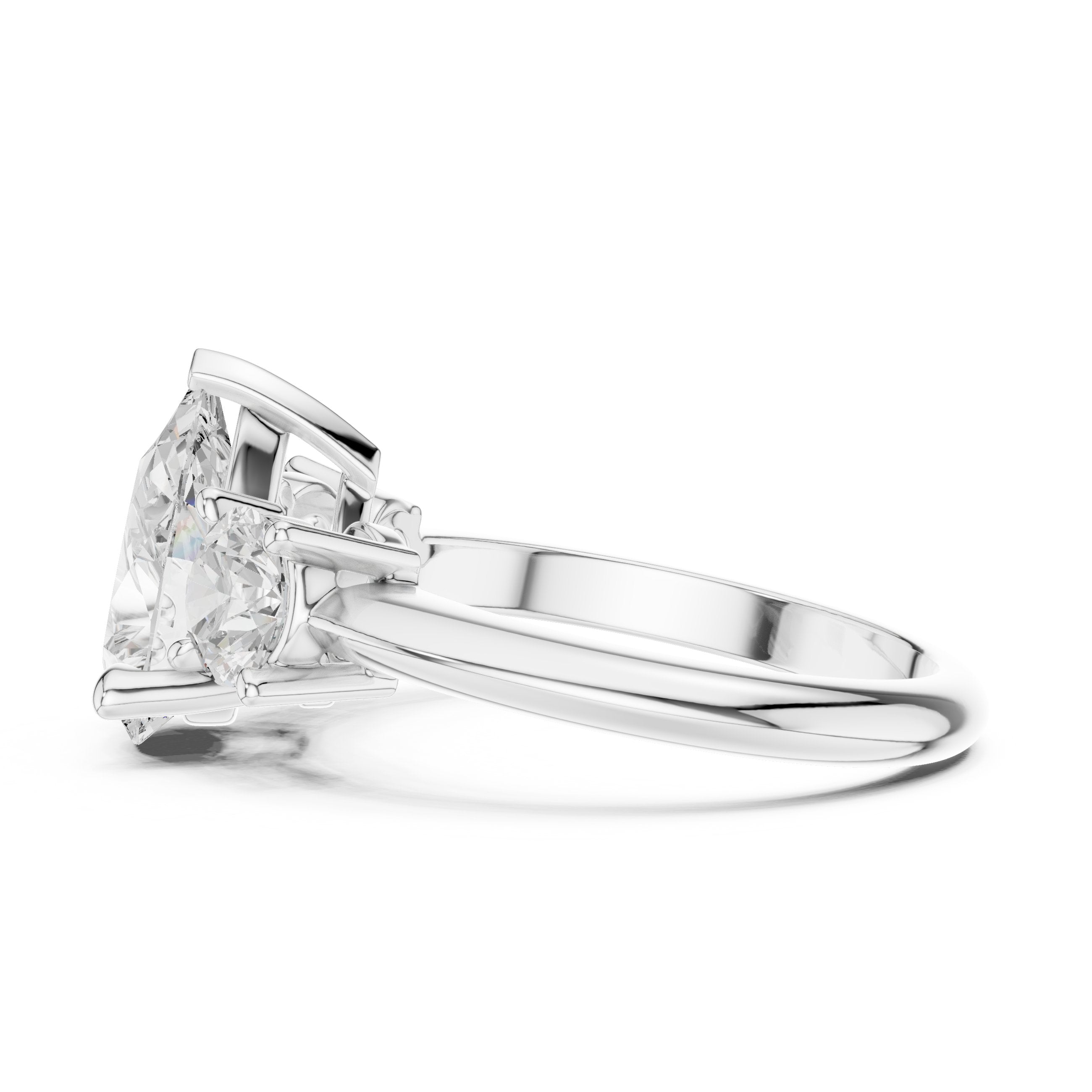 Pear Diamond Three Stone Engagement Ring with Round Sides in White Gold - VYKA Diamonds