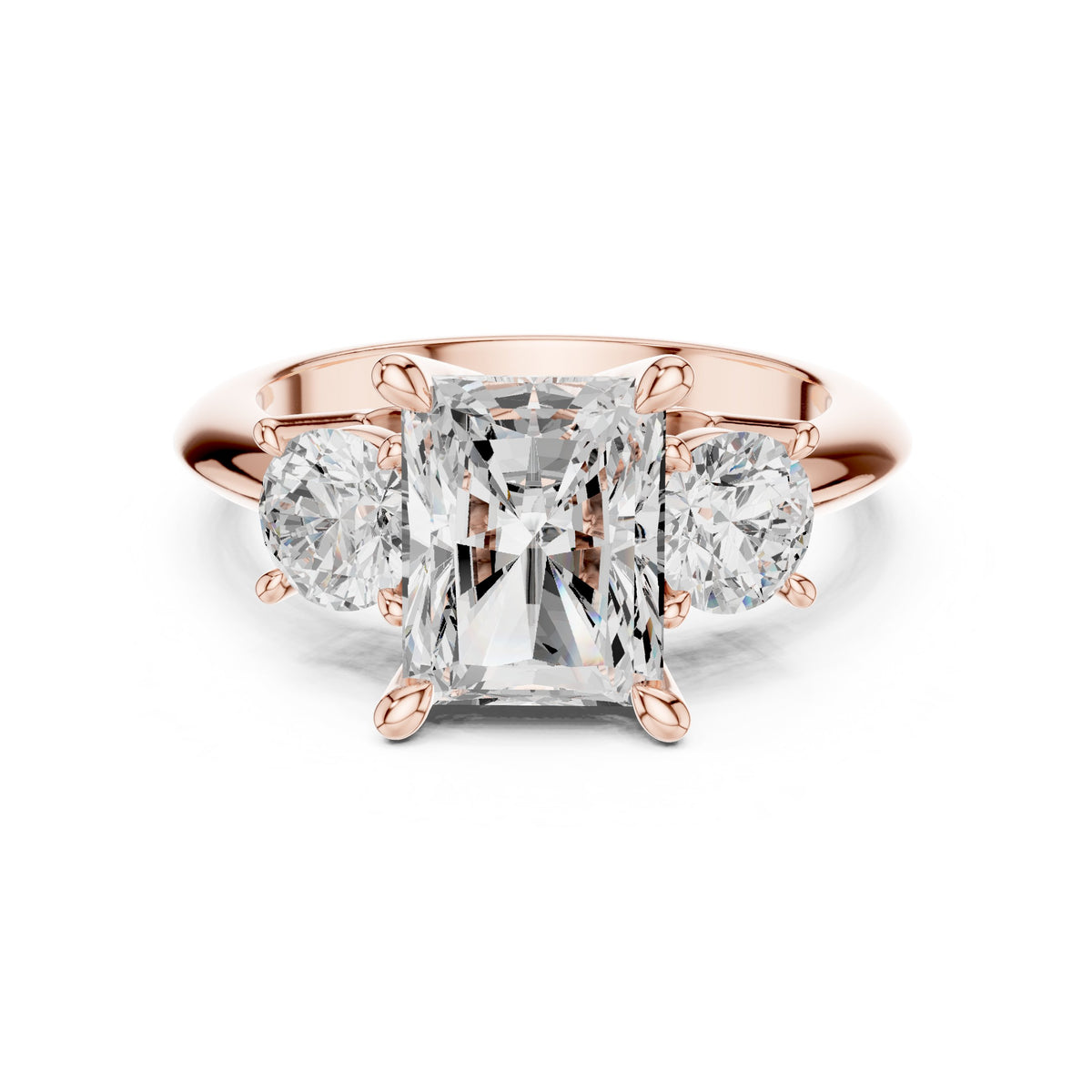 Radiant Cut Three Stone Engagement Ring with Round Sides