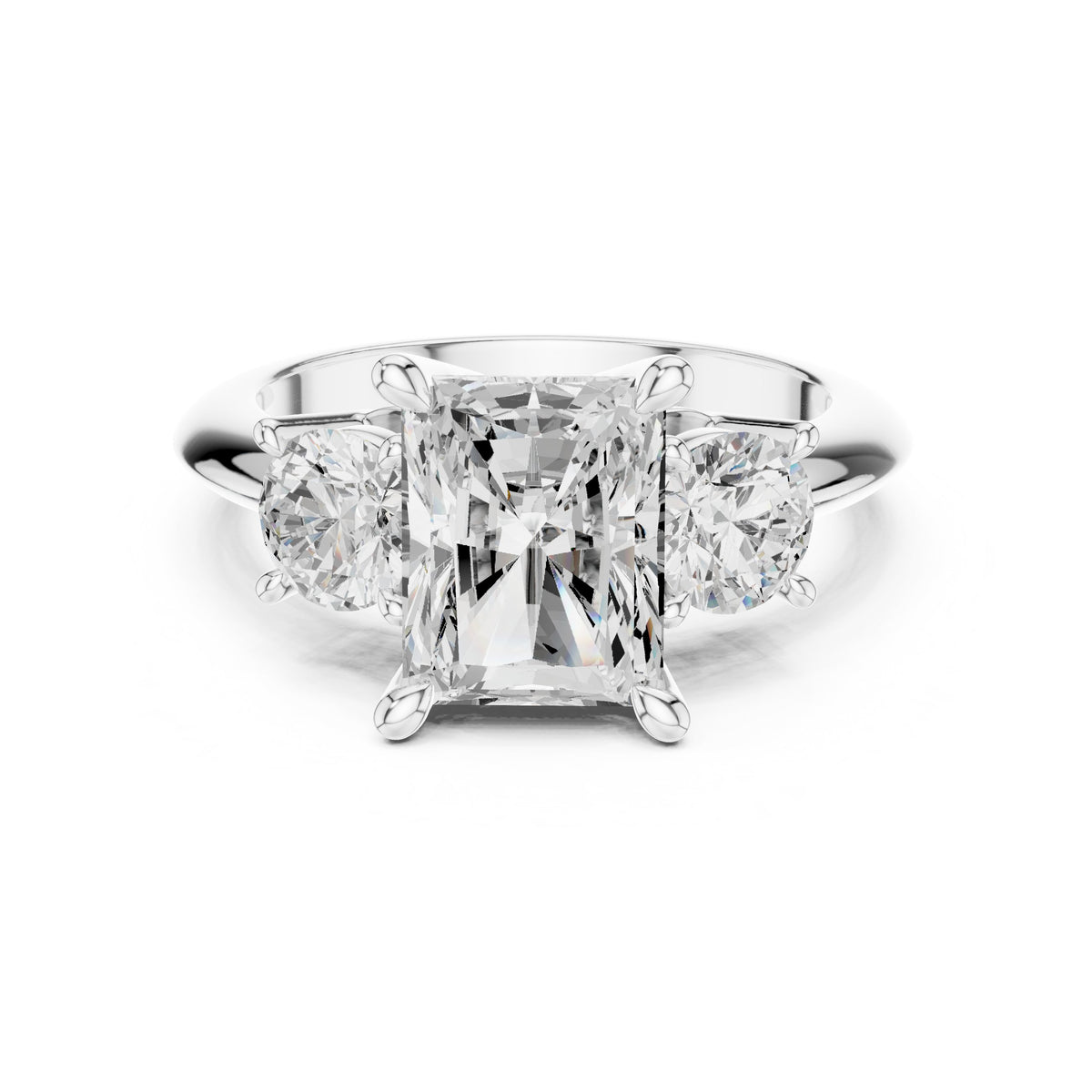Radiant Cut Three Stone Engagement Ring with Round Sides