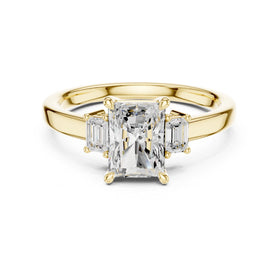 Radiant Cut Three Stone Engagement Ring with Emerald Sides
