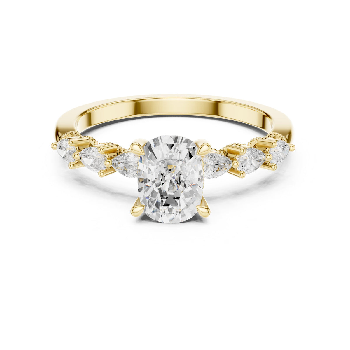 Oval Diamond Engagement Ring with Marquise and Round Side Accents