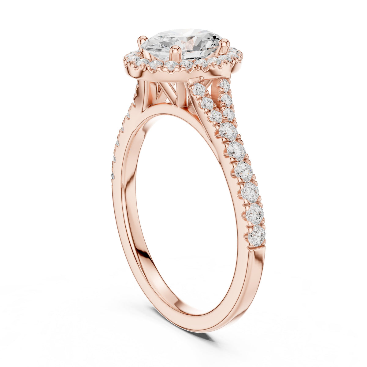 Oval Diamond Halo Engagement Ring with Double Band Split Shank Pavé