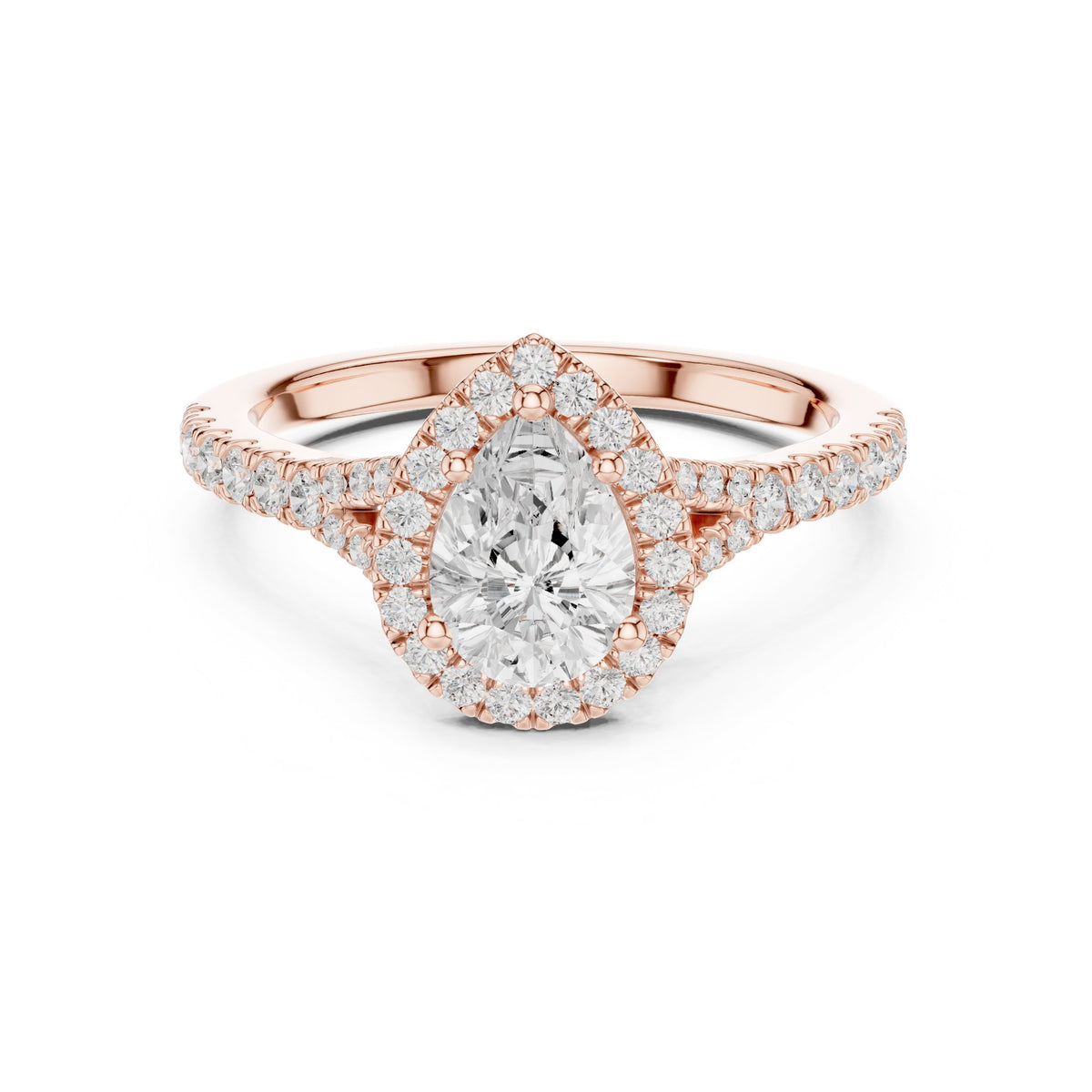 Pear Diamond Halo Engagement Ring with Pavé Band