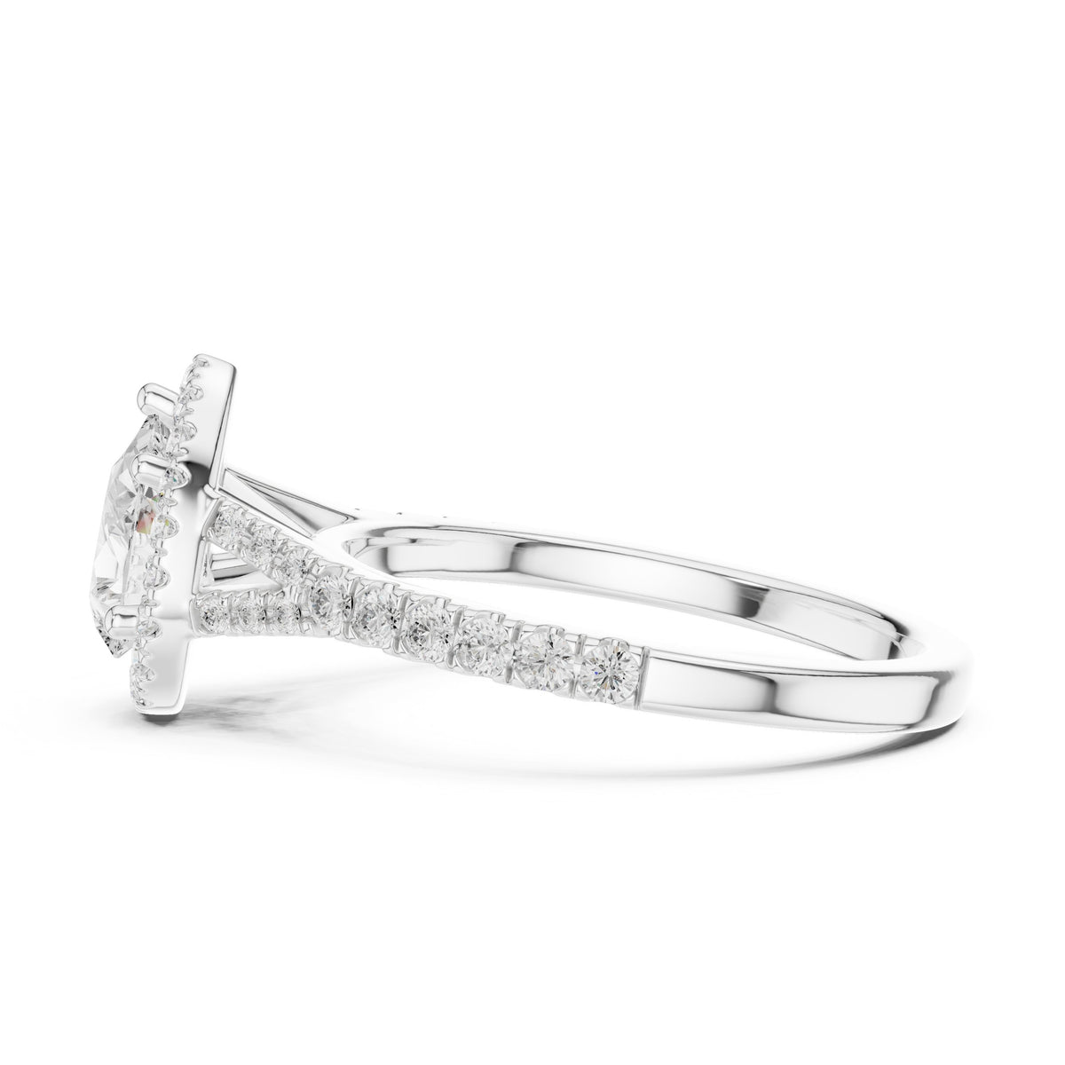 Pear Diamond Halo Engagement Ring with Pavé Band