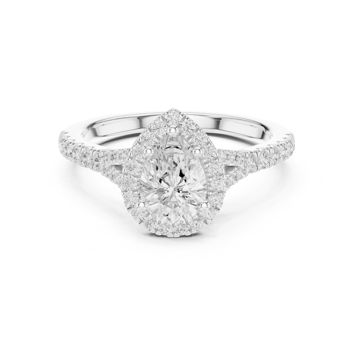 Pear Diamond Halo Engagement Ring with Pavé Band
