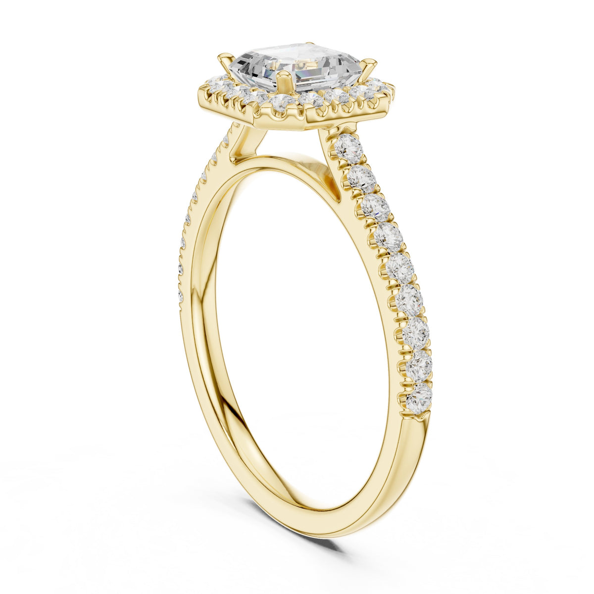 Asscher Cut Halo Engagement Ring with Pavé Band