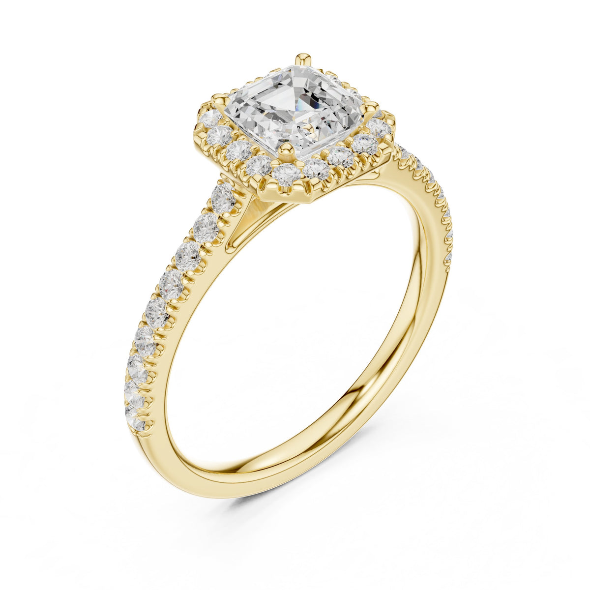 Asscher Cut Halo Engagement Ring with Pavé Band