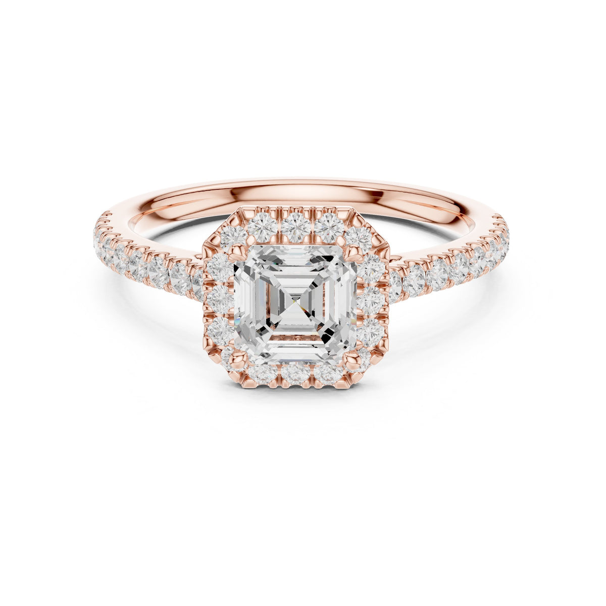 Asscher Cut Halo Engagement Ring with Pavé Band
