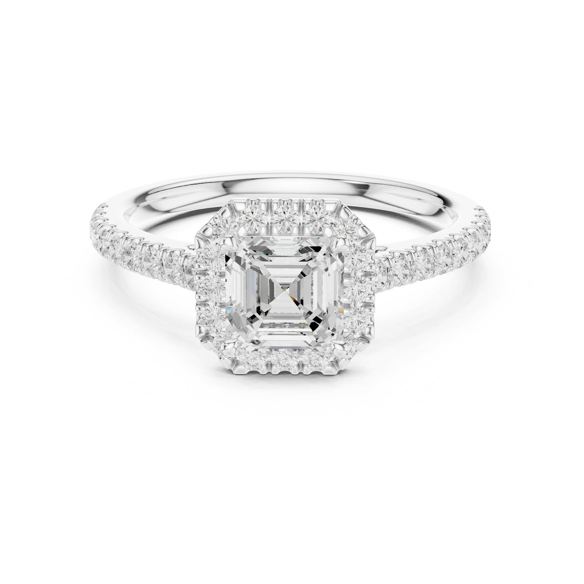 Asscher Cut Halo Engagement Ring with Pavé Band