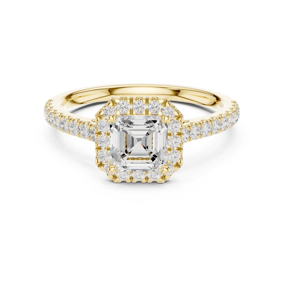 Asscher Cut Halo Engagement Ring with Pavé Band