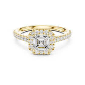 Asscher Cut Halo Engagement Ring with Pavé Band