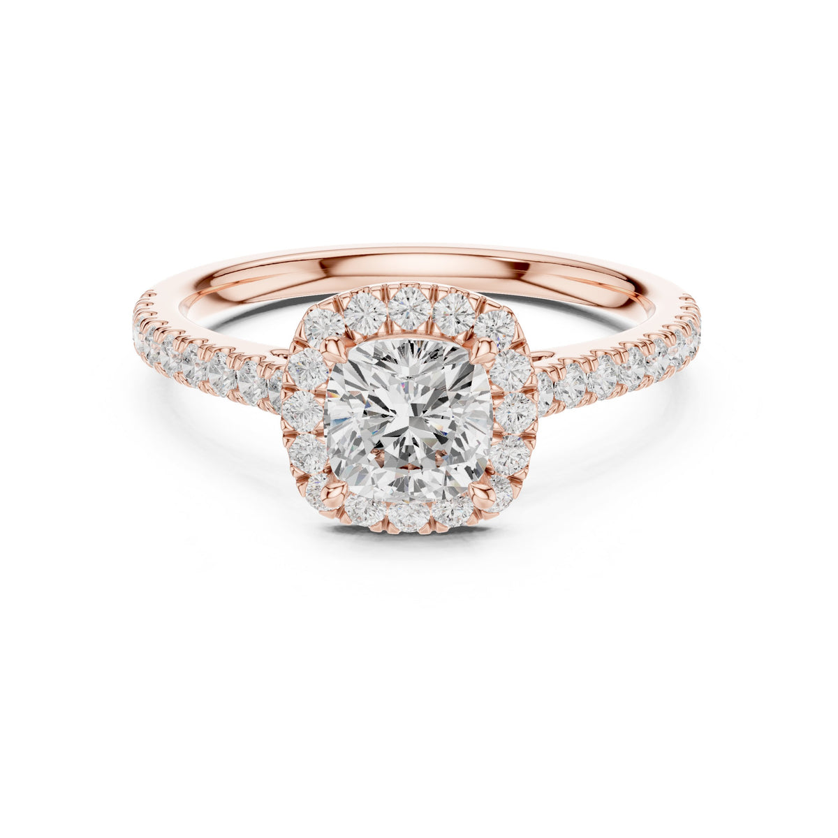Cushion Cut Halo Engagement Ring with Pavé Band