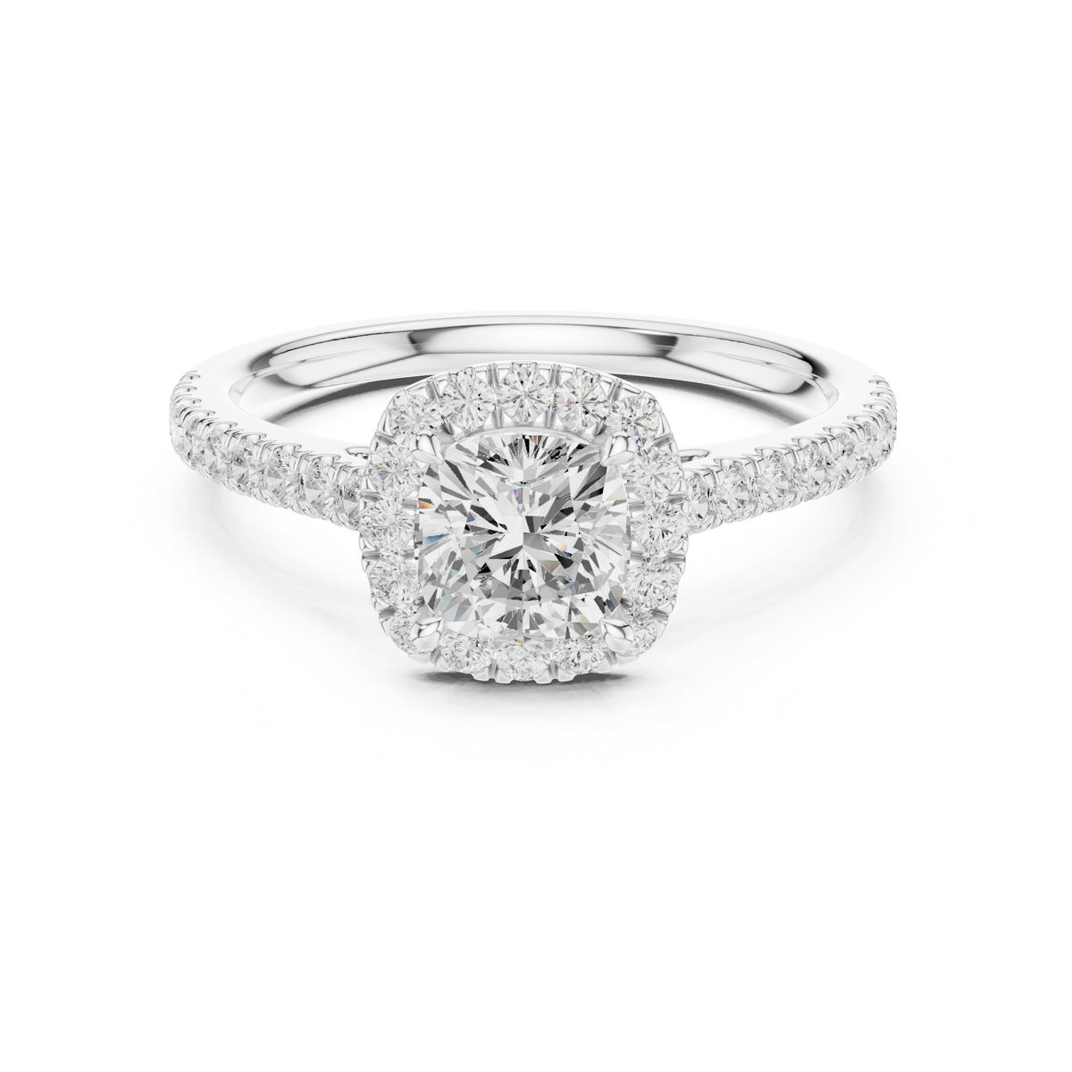 Cushion Cut Halo Engagement Ring with Pavé Band