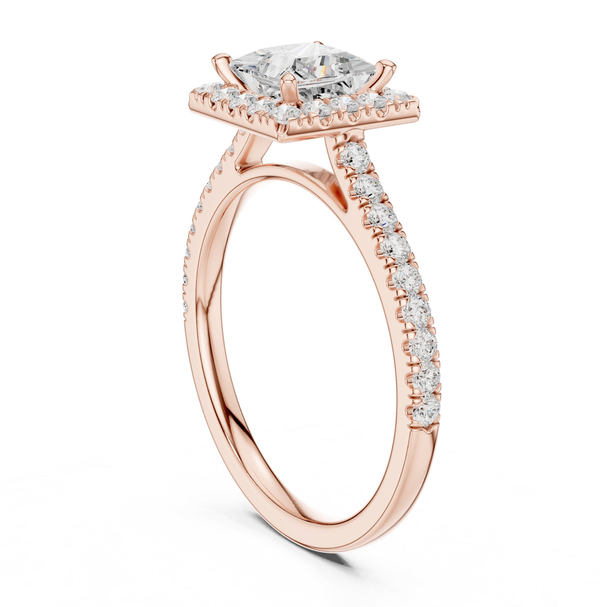 Princess Cut Halo Engagement Ring with Pavé Band