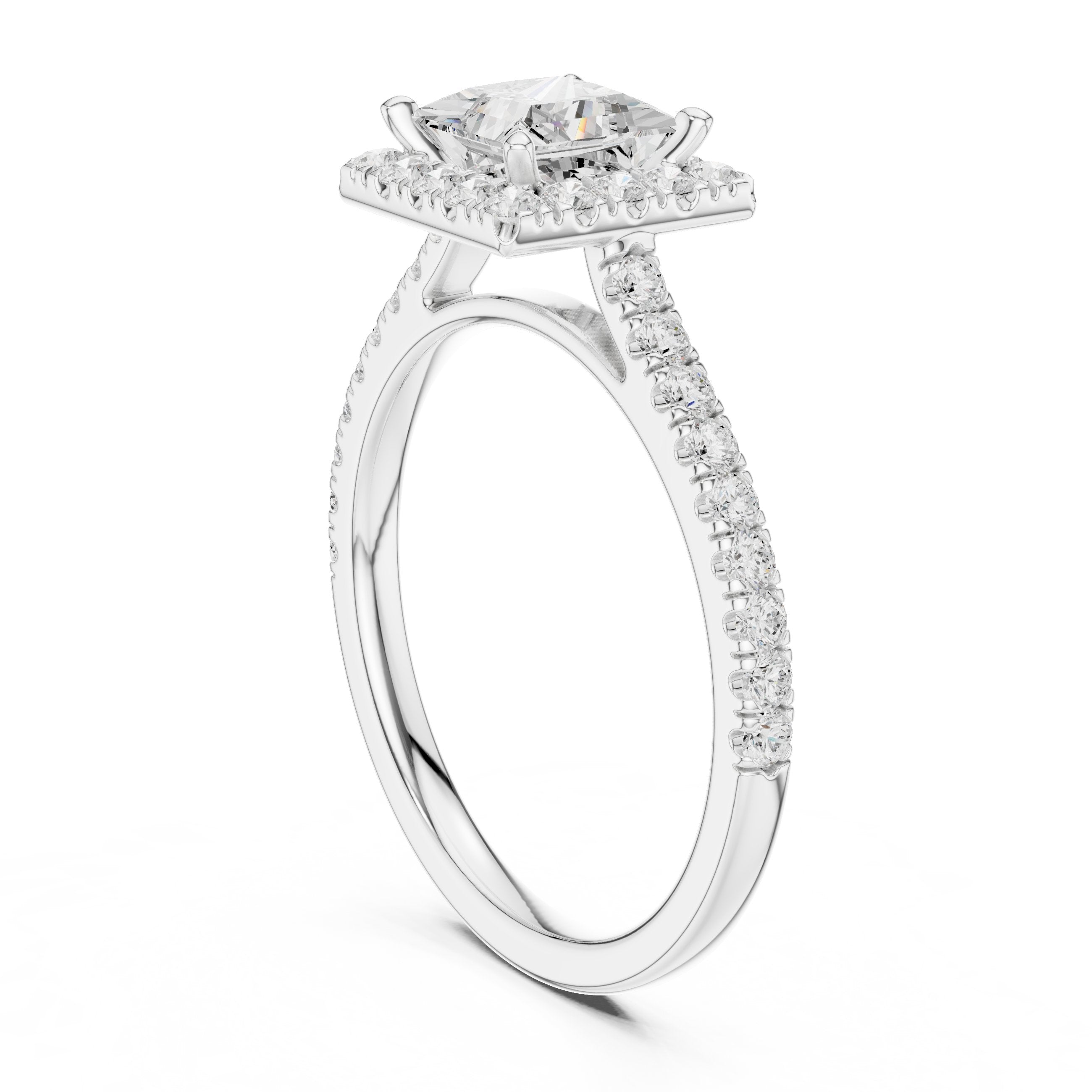خاتم خطوبة أميري القطع بهالة مع سوار بافيه in White Gold - VYKA Diamonds