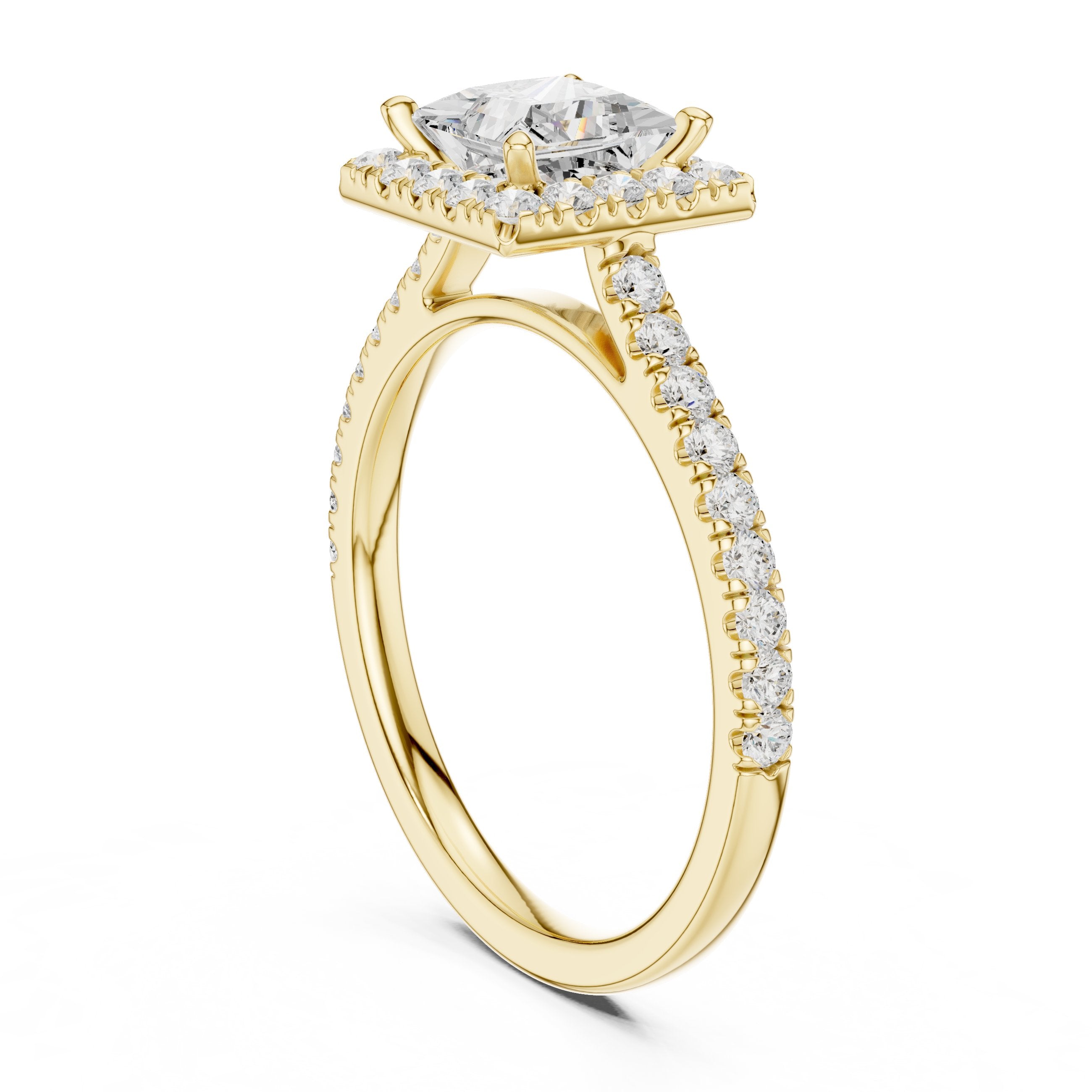 خاتم خطوبة أميري القطع بهالة مع سوار بافيه in Yellow Gold - VYKA Diamonds