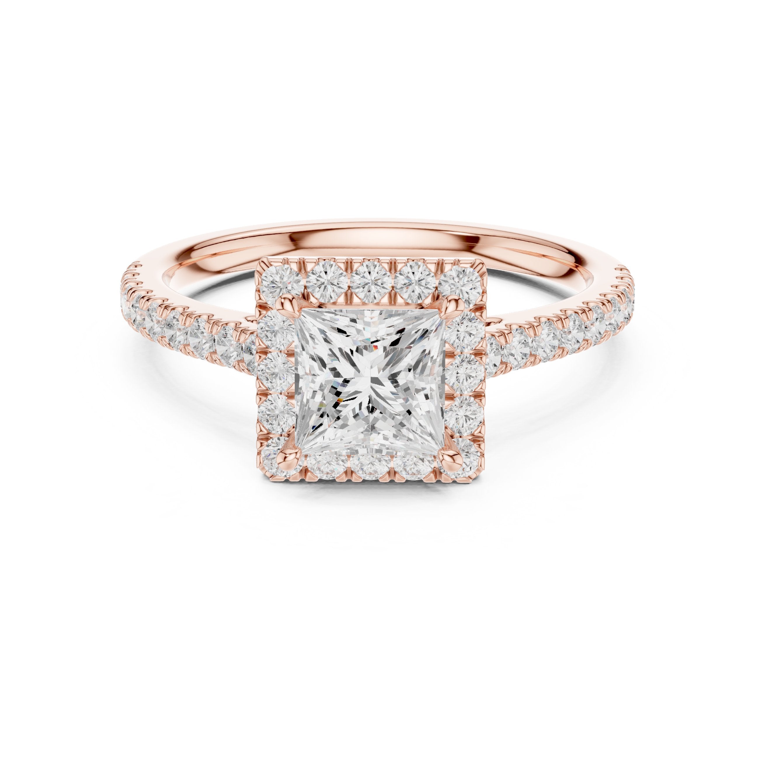 خاتم خطوبة أميري القطع بهالة مع سوار بافيه in Rose Gold - VYKA Diamonds